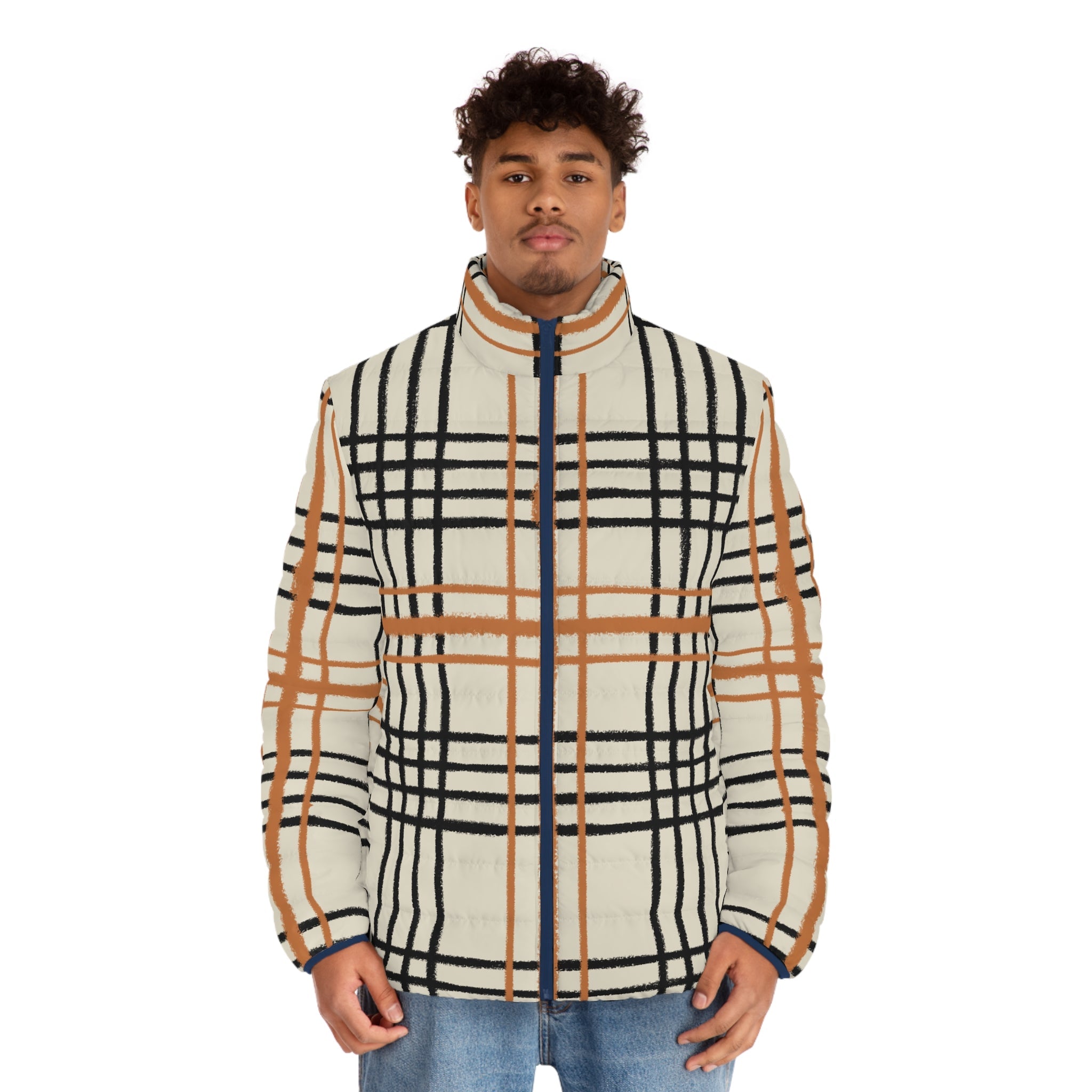 JAKKOUTTHEBXX Cream Plaid Fleece Puffer Jacket 2025