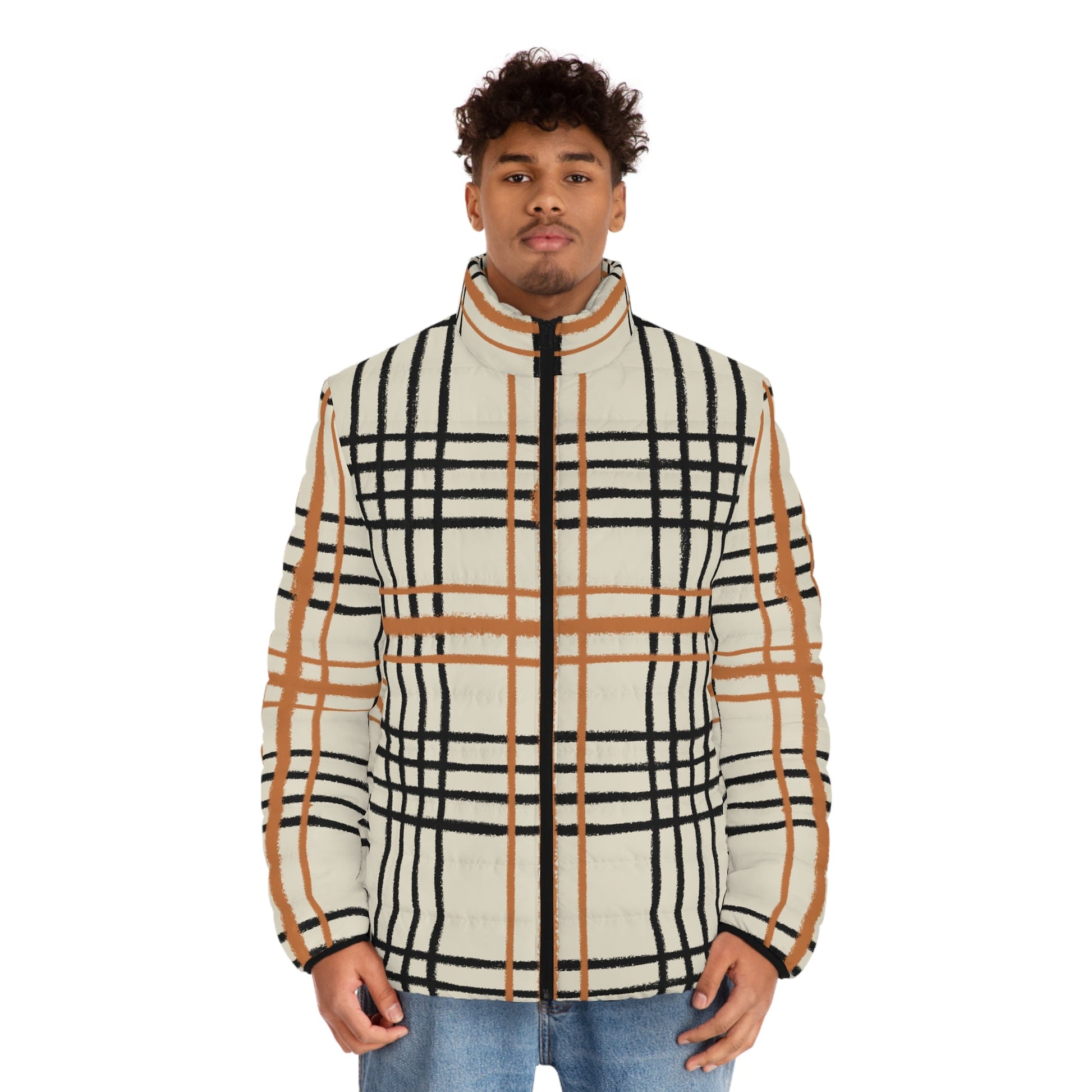 JAKKOUTTHEBXX Cream Plaid Fleece Puffer Jacket 2025