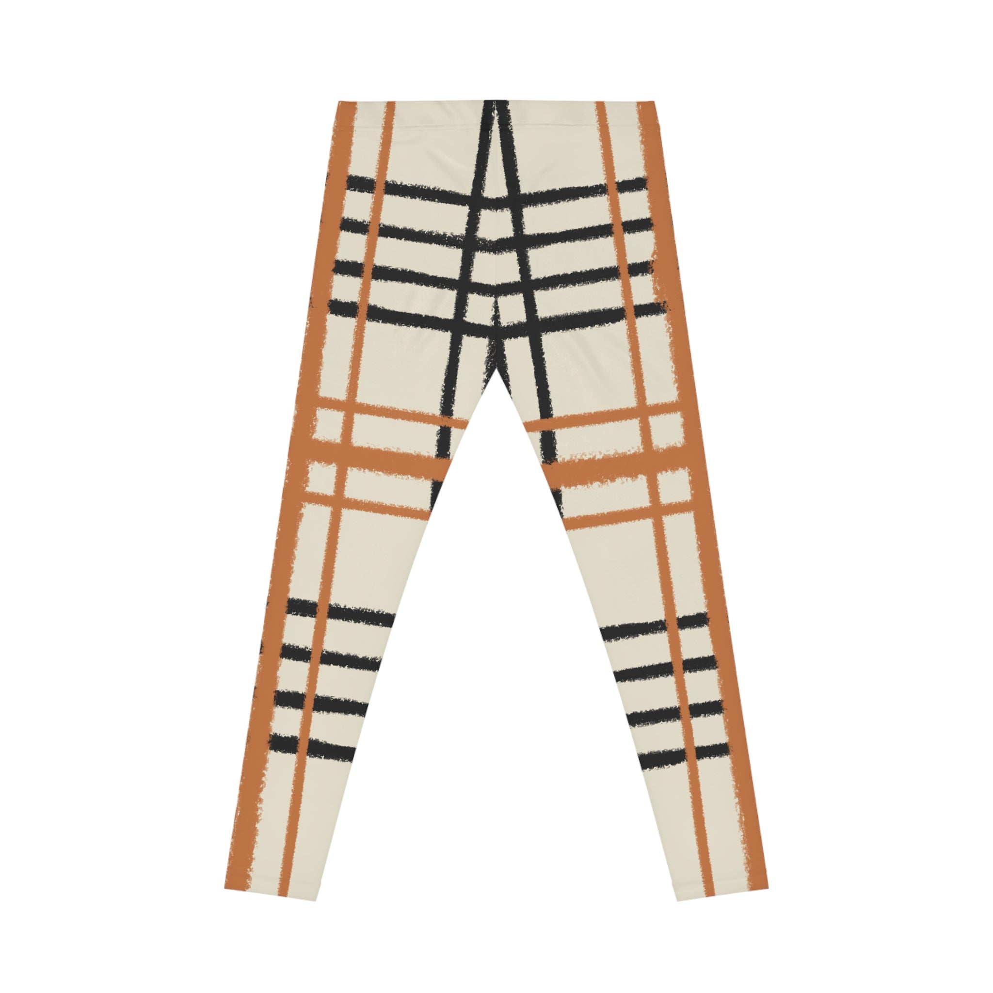 Cream Plaid Knit Casual Leggings, Artsulli - Art is Long, Life is Short, All Over Prints, , , , , , , 
