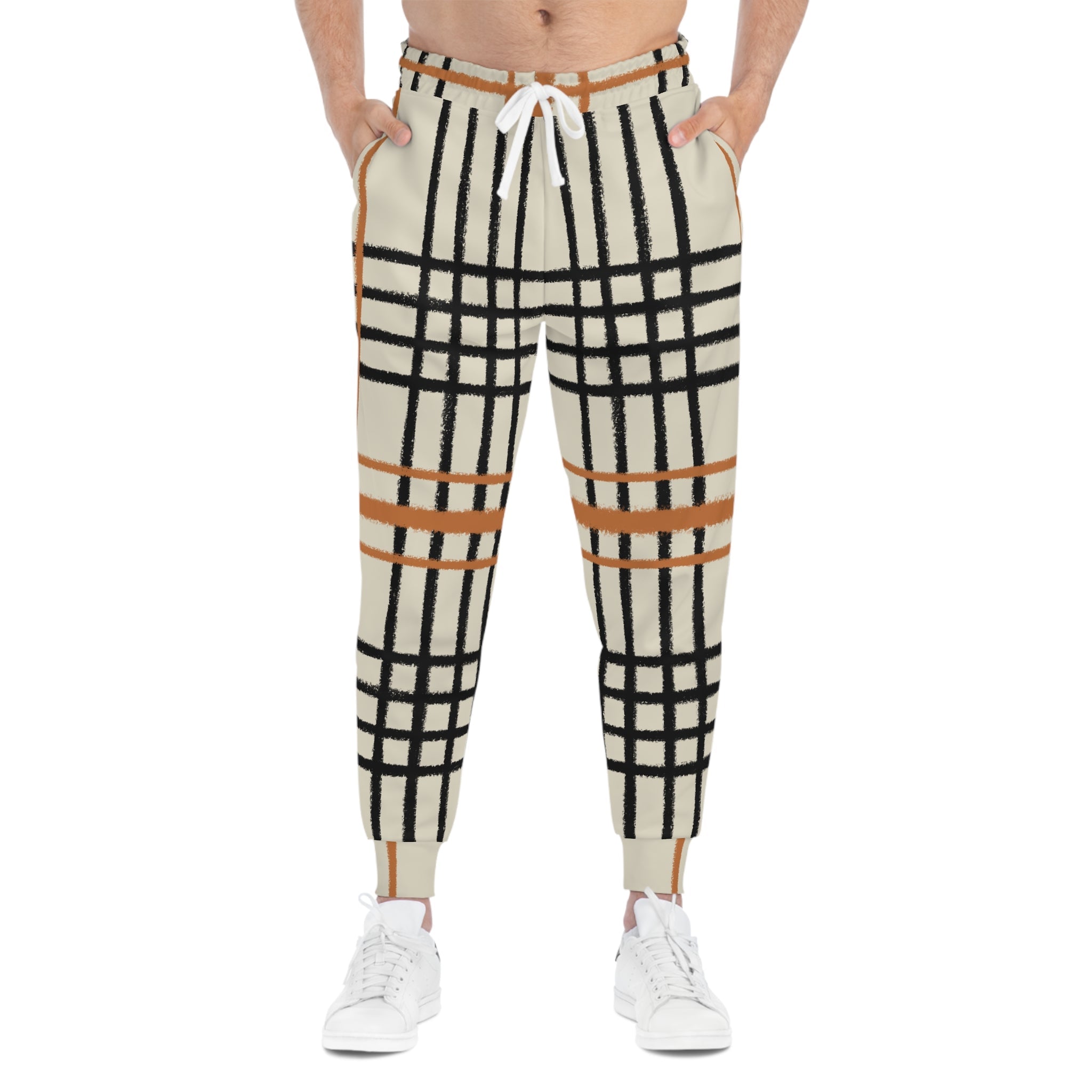 Cream Plaid Knit Joggers, Artsulli - Art is Long, Life is Short, All Over Prints, , , , , , , 