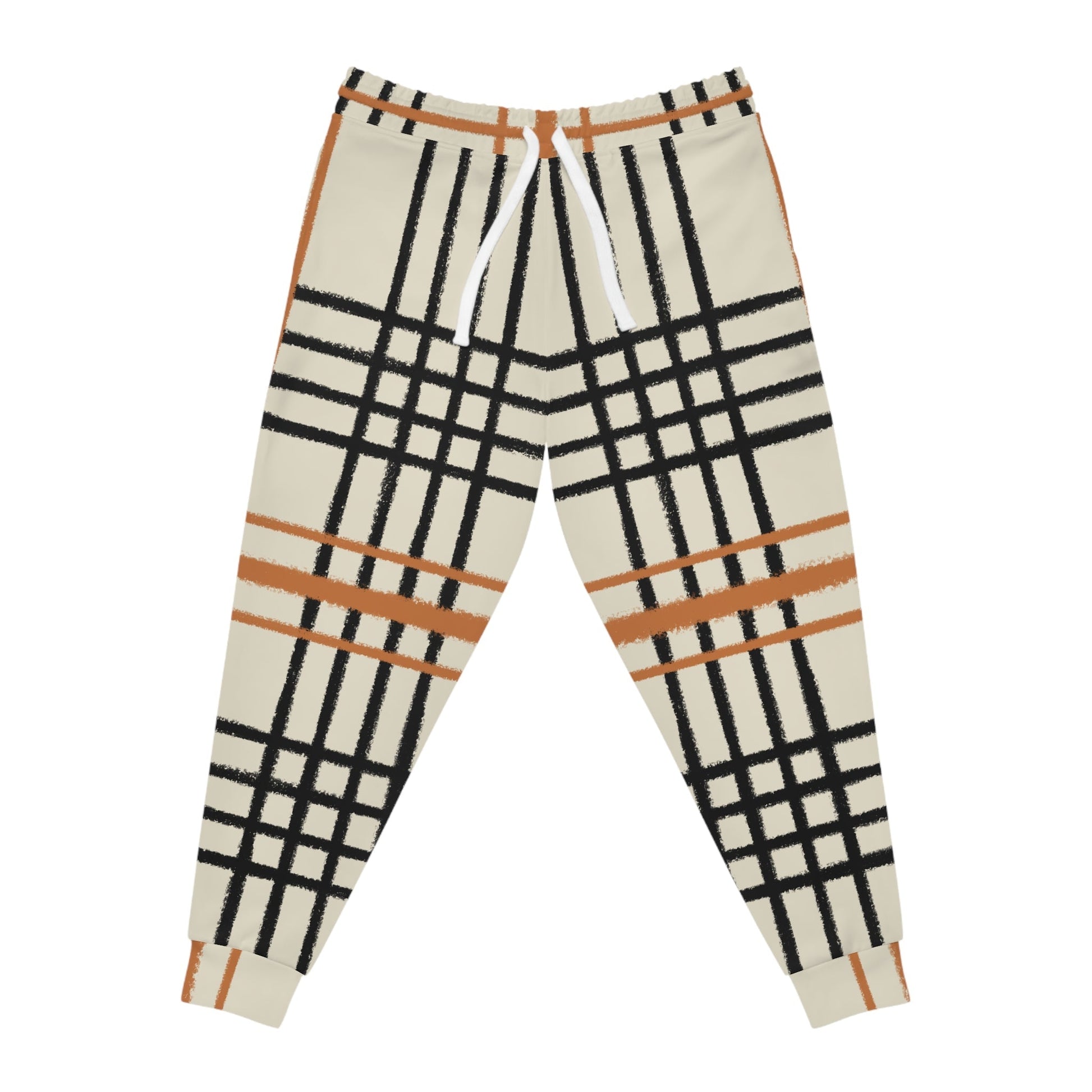 Cream Plaid Knit Joggers, Artsulli - Art is Long, Life is Short, All Over Prints, Size, S, Color, Seam thread color automatically matched to design, , , 56368909902606267344