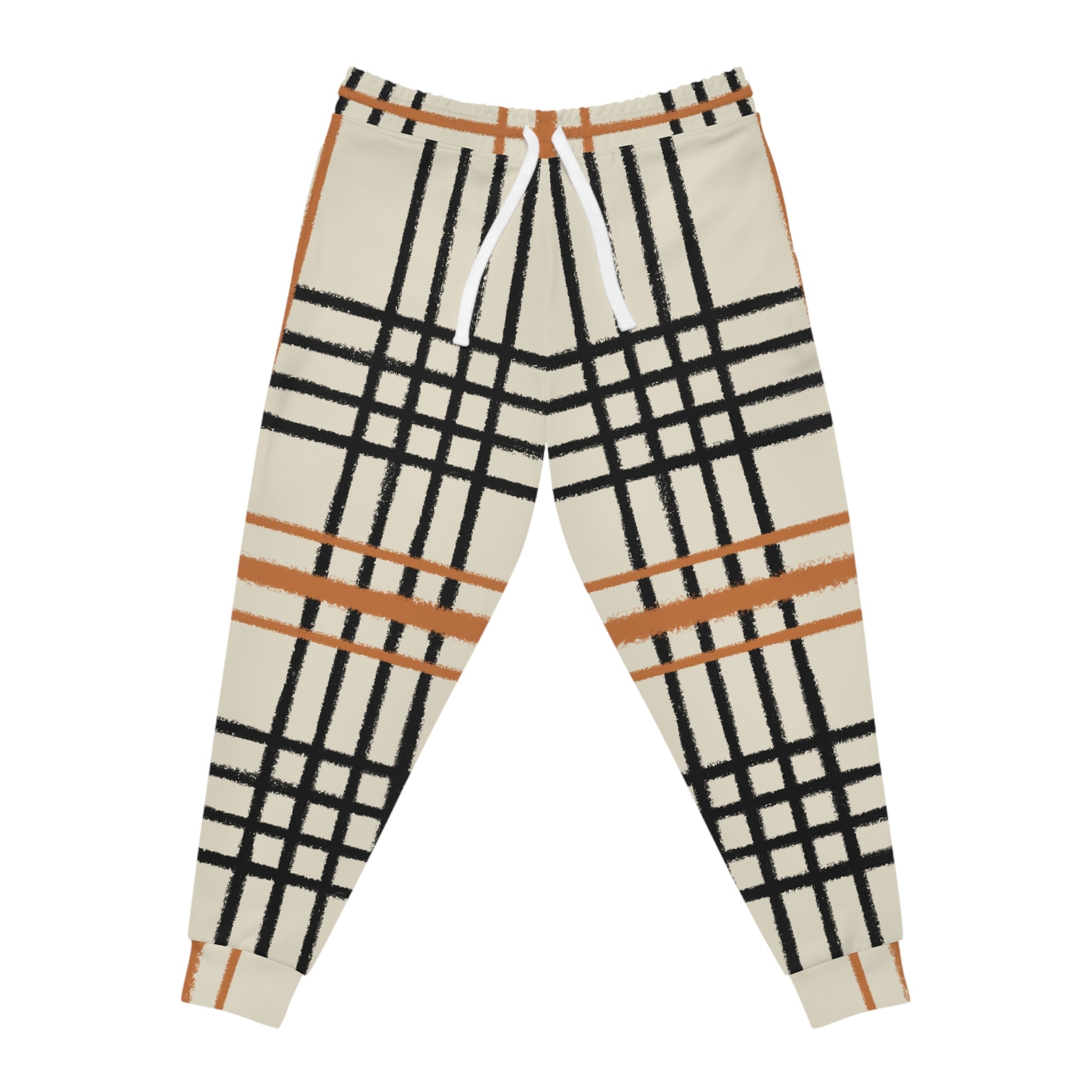 Cream Plaid Knit Joggers, Artsulli - Art is Long, Life is Short, All Over Prints, Size, S, Color, Seam thread color automatically matched to design, , , 56368909902606267344