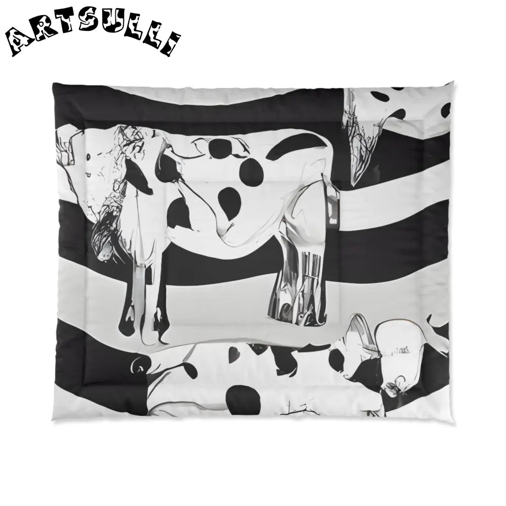 JAKKOUTTHEBXX Black and White Striped Cow Print Comforter
