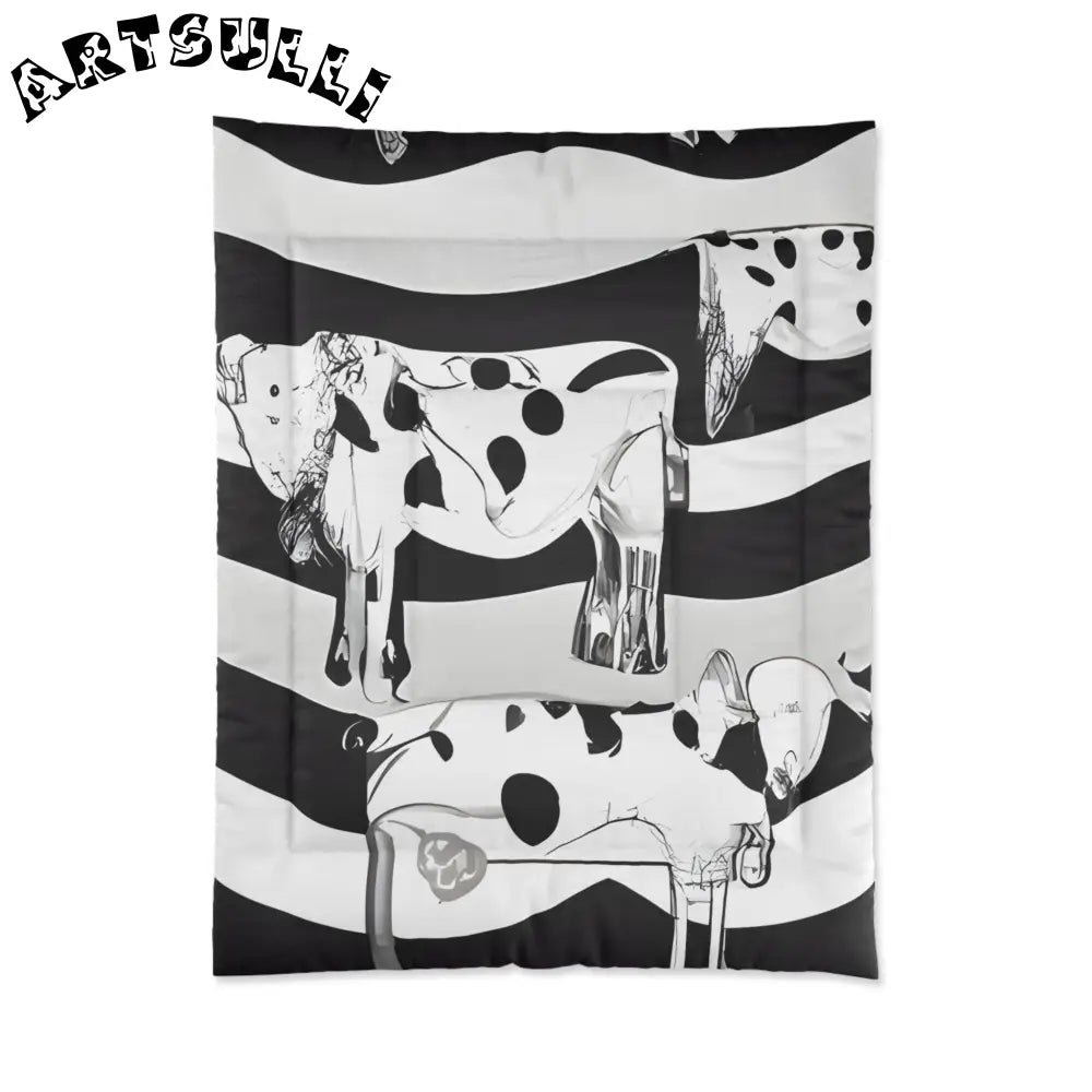 JAKKOUTTHEBXX Black and White Striped Cow Print Comforter