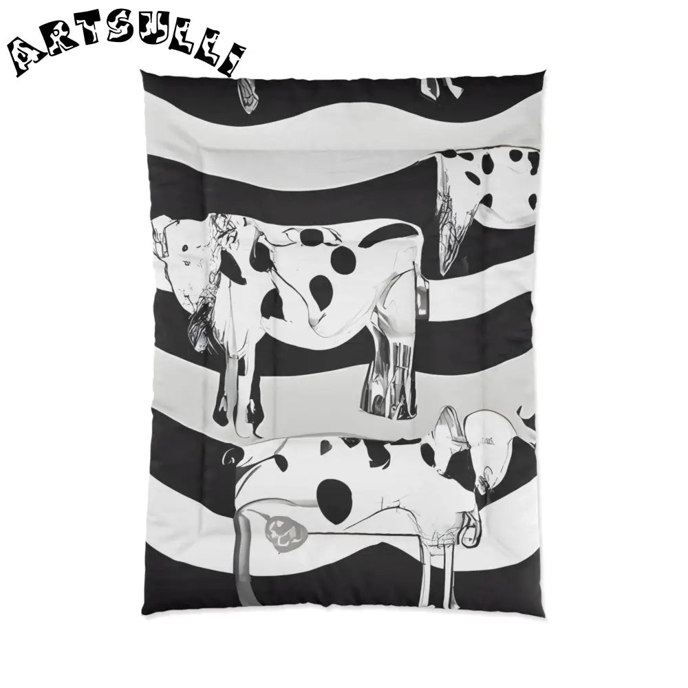 JAKKOUTTHEBXX Black and White Striped Cow Print Comforter