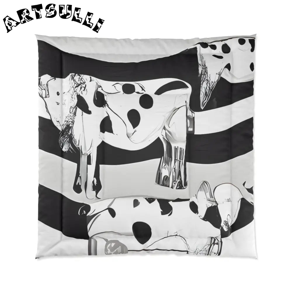JAKKOUTTHEBXX Black and White Striped Cow Print Comforter