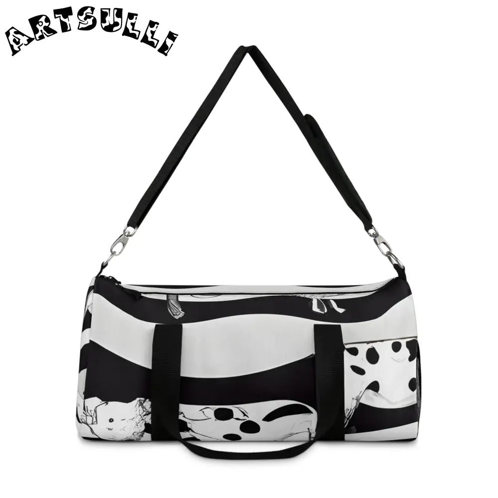 JAKKOUTTHEBXX Black and White Patterned Duffel Bags with Shoulder