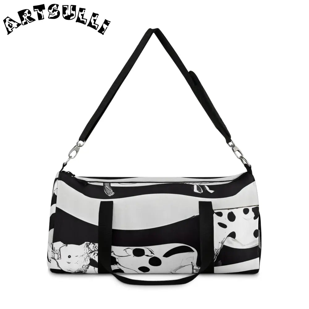JAKKOUTTHEBXX Black and White Patterned Duffel Bags with Shoulder