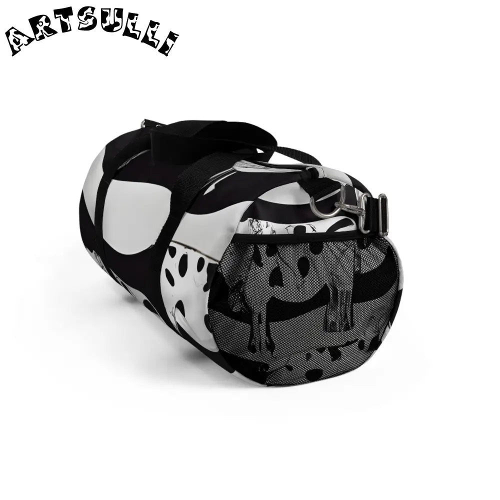JAKKOUTTHEBXX Black and White Patterned Duffel Bags with Shoulder