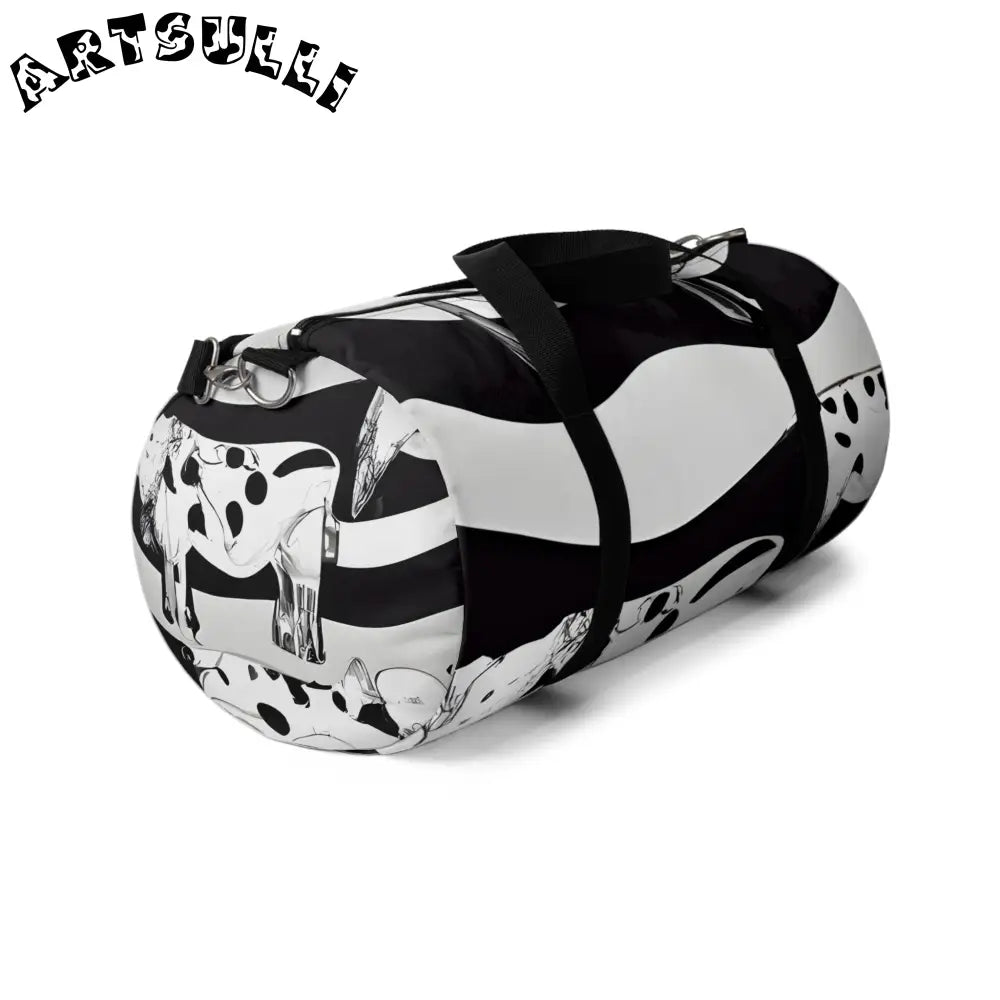 JAKKOUTTHEBXX Black and White Patterned Duffel Bags with Shoulder