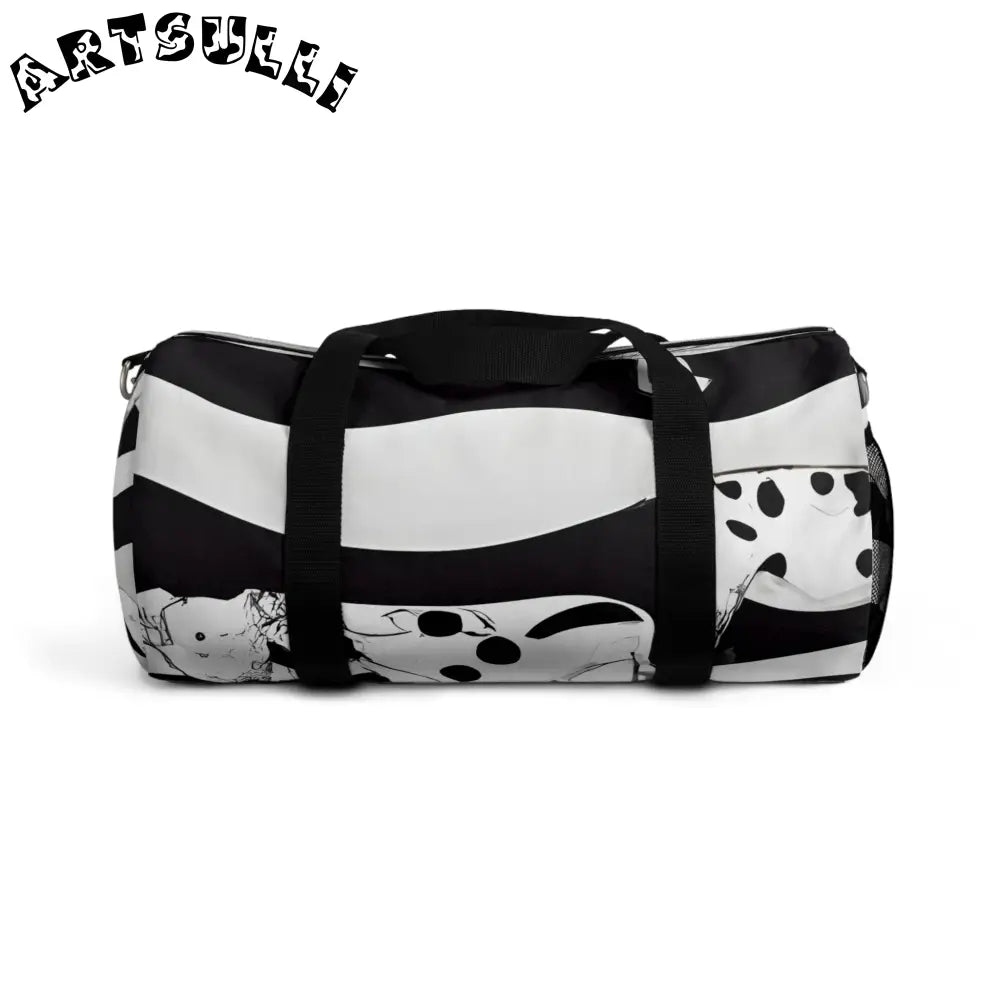 JAKKOUTTHEBXX Black and White Patterned Duffel Bags with Shoulder