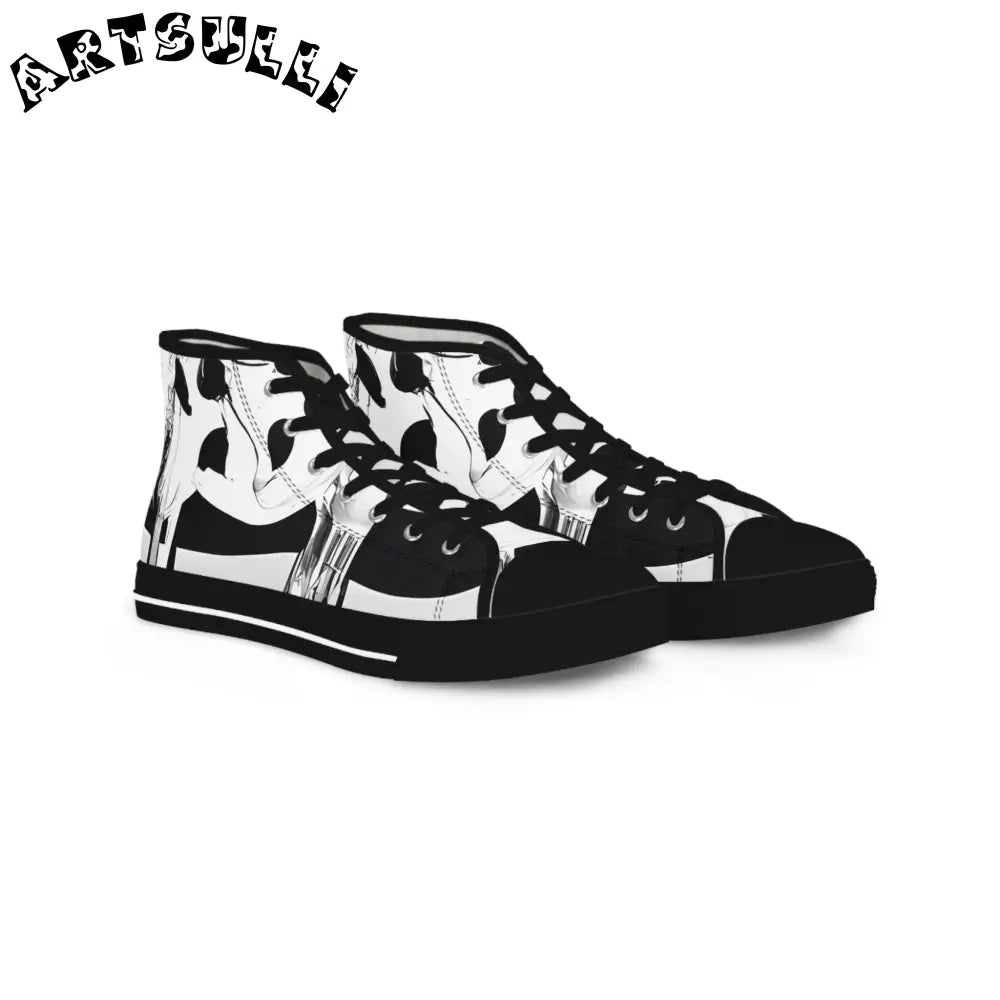 JAKKOUTTHEBXX Black and white patterned high top canvas sneakers