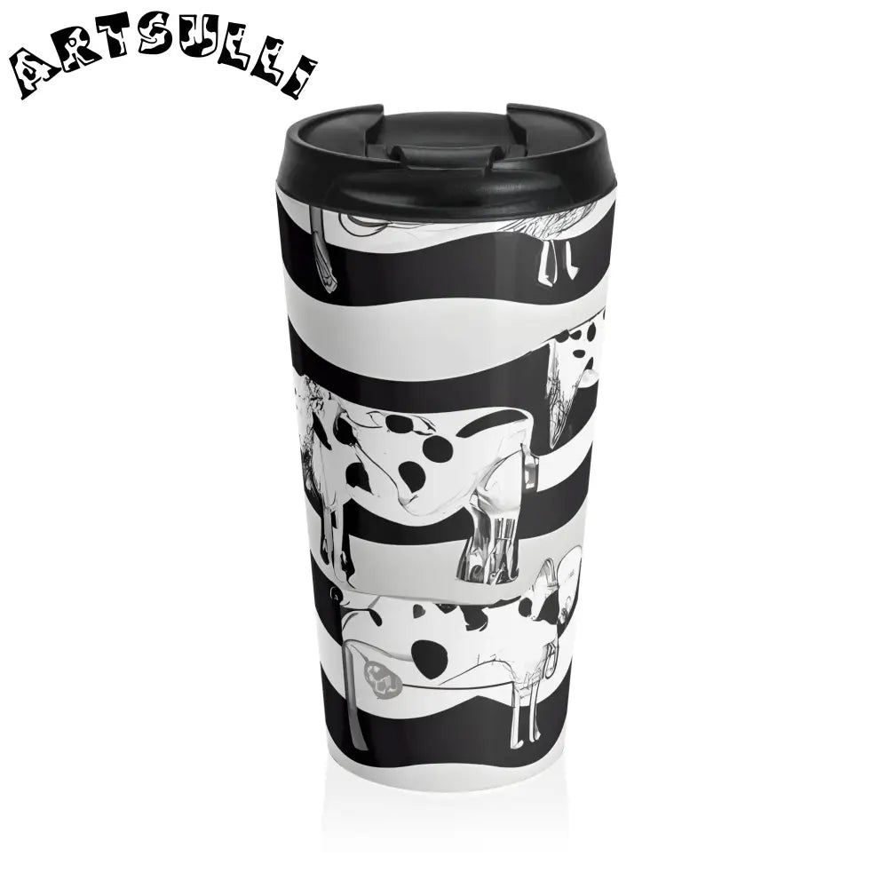 JAKKOUTTHEBXX Black and White Striped Stainless Steel Travel Mug