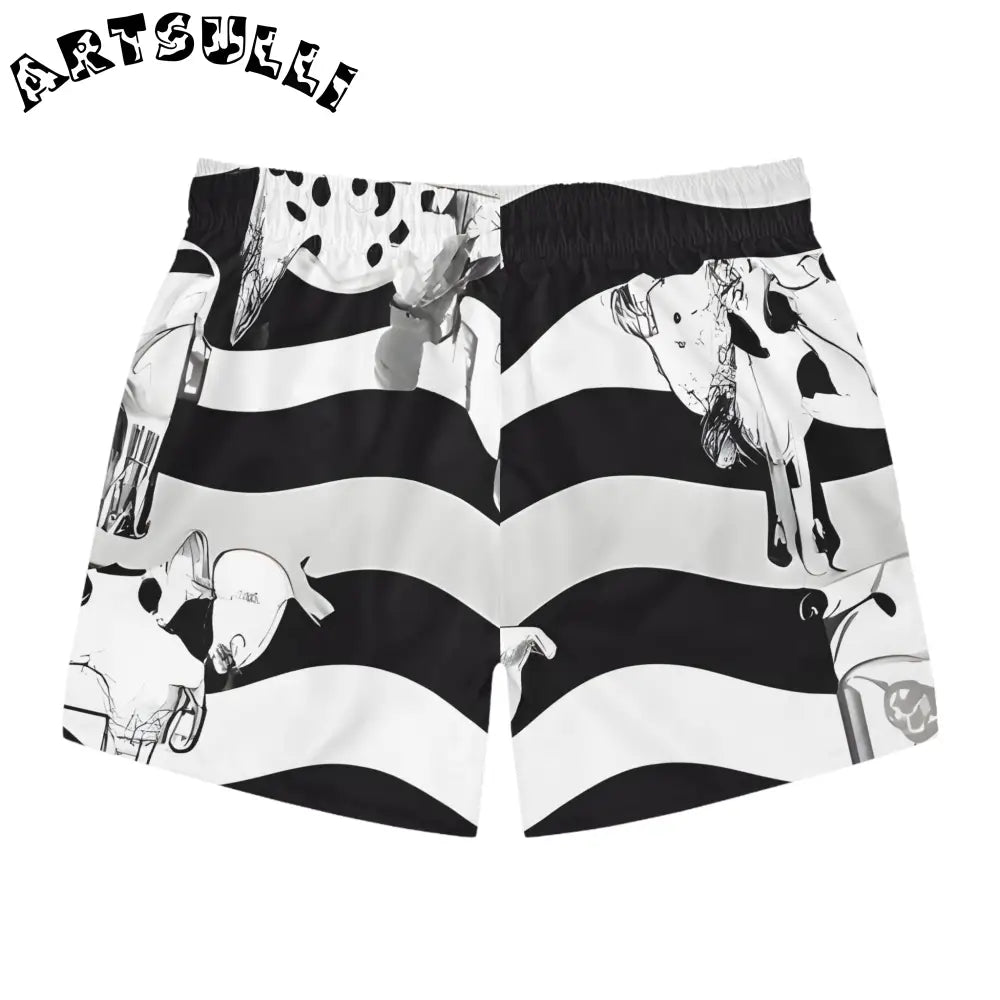 JAKKOUTTHEBXX Black and White Patterned Swim Trunks for Men
