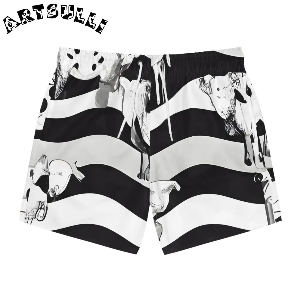 JAKKOUTTHEBXX Black and White Patterned Swim Trunks for Men