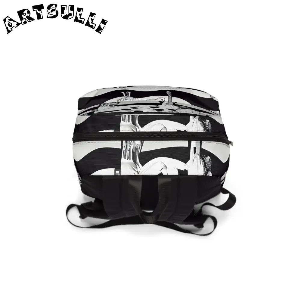 JAKKOUTTHEBXX Black and White Striped Cow Illustration Backpack