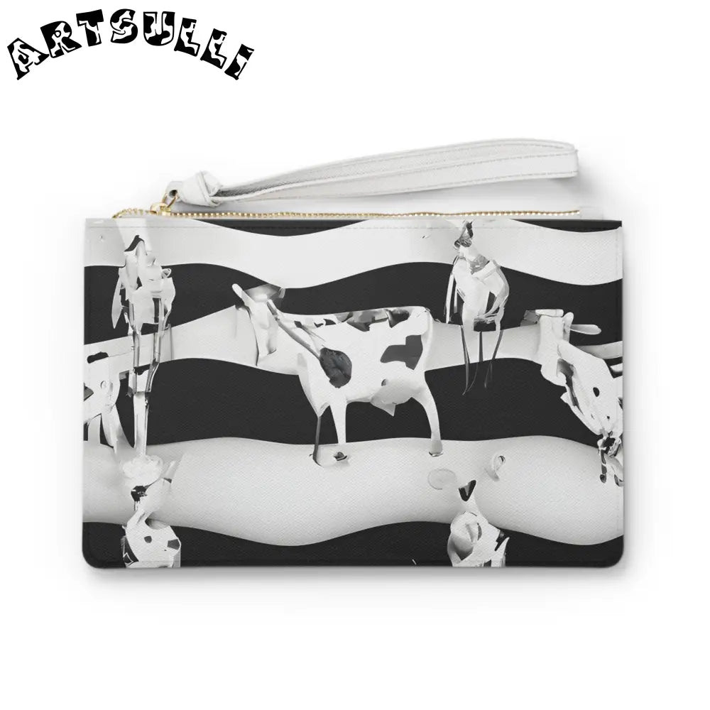 JAKKOUTTHEBXX Black and White Cow Print Faux Leather Clutch Bag