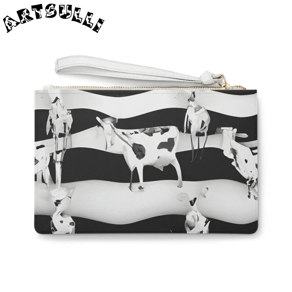 JAKKOUTTHEBXX Black and White Cow Print Faux Leather Clutch Bag