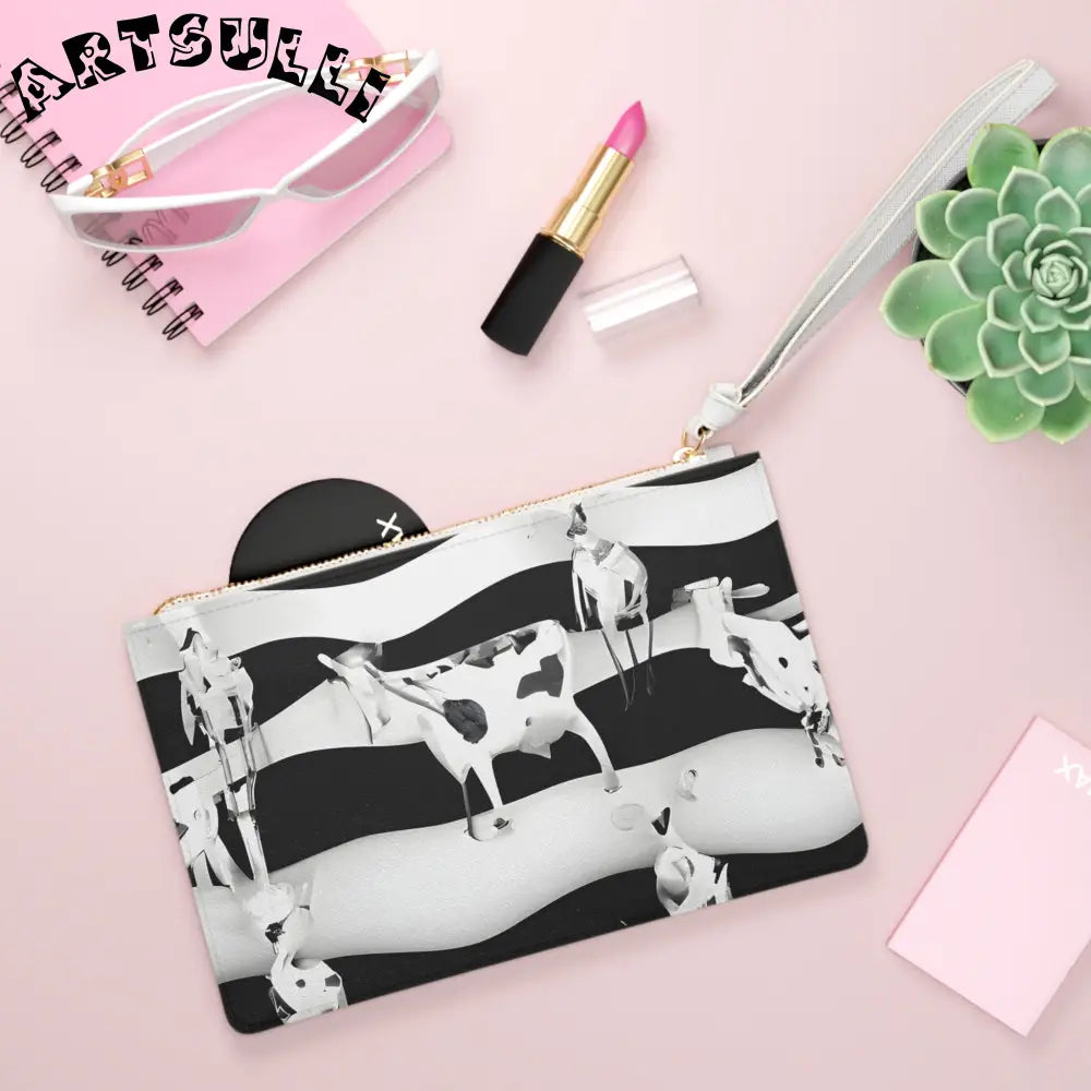 JAKKOUTTHEBXX Black and White Cow Print Faux Leather Clutch Bag
