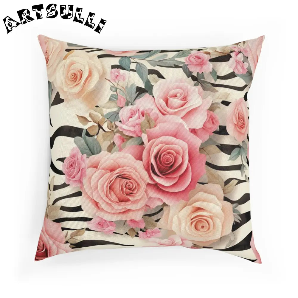 JAKKOUTTHEBXX Pink Rose Zebra Print Throw Pillow 2025