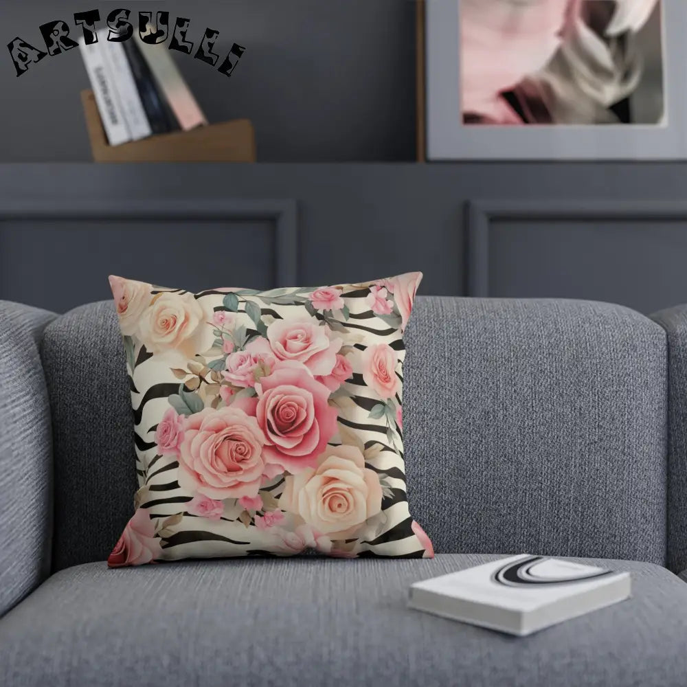 JAKKOUTTHEBXX Pink Rose Zebra Print Throw Pillow 2025
