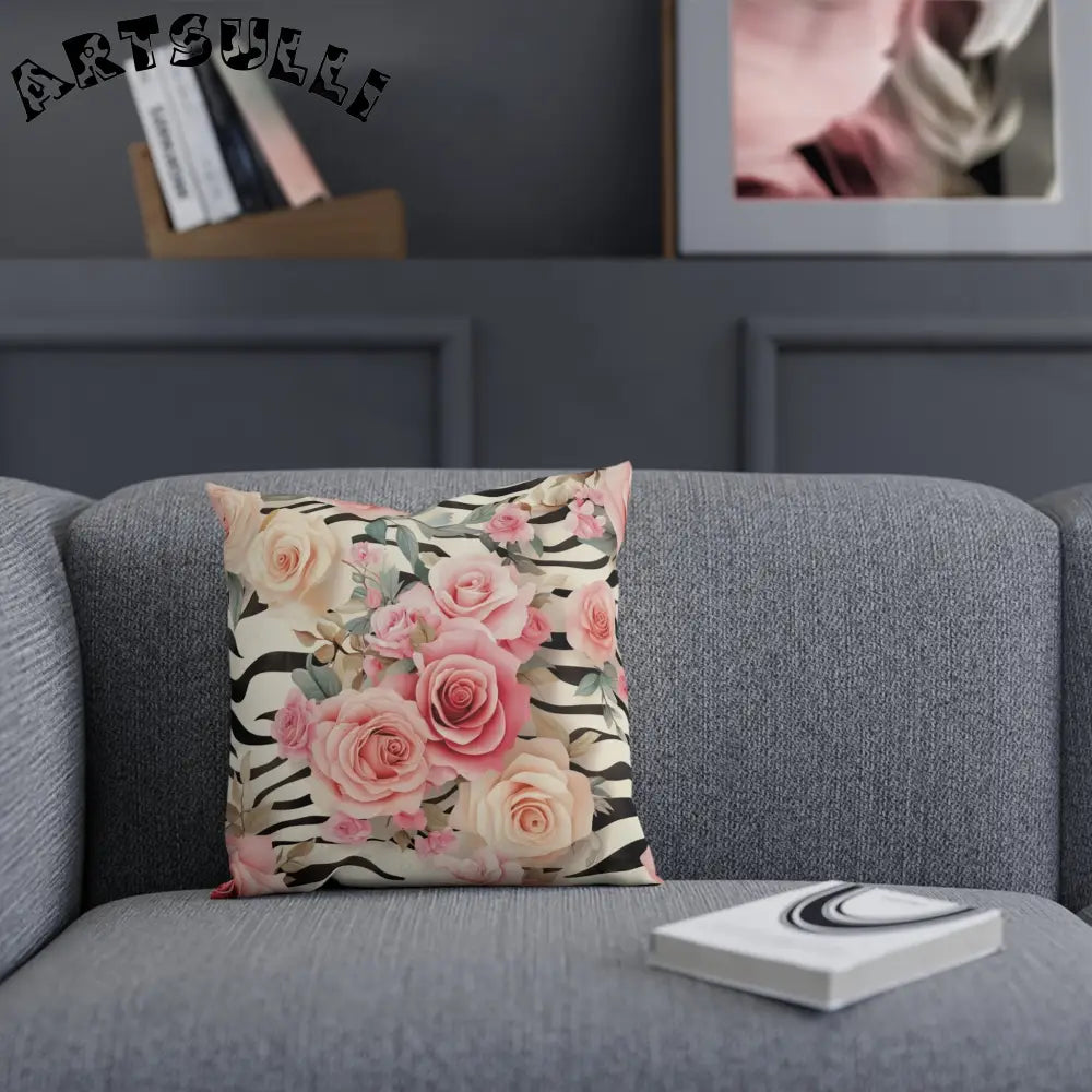 JAKKOUTTHEBXX Pink Rose Zebra Print Throw Pillow 2025