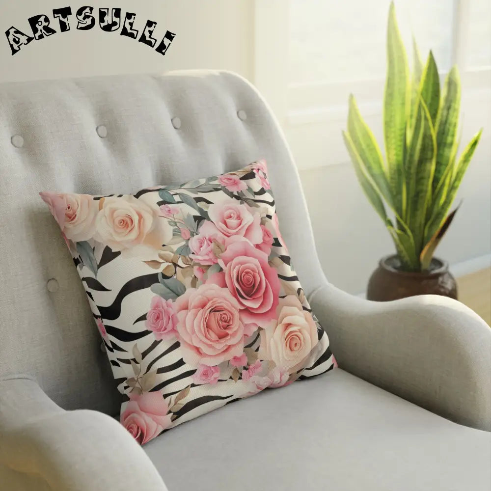 JAKKOUTTHEBXX Pink Rose Zebra Print Throw Pillow 2025