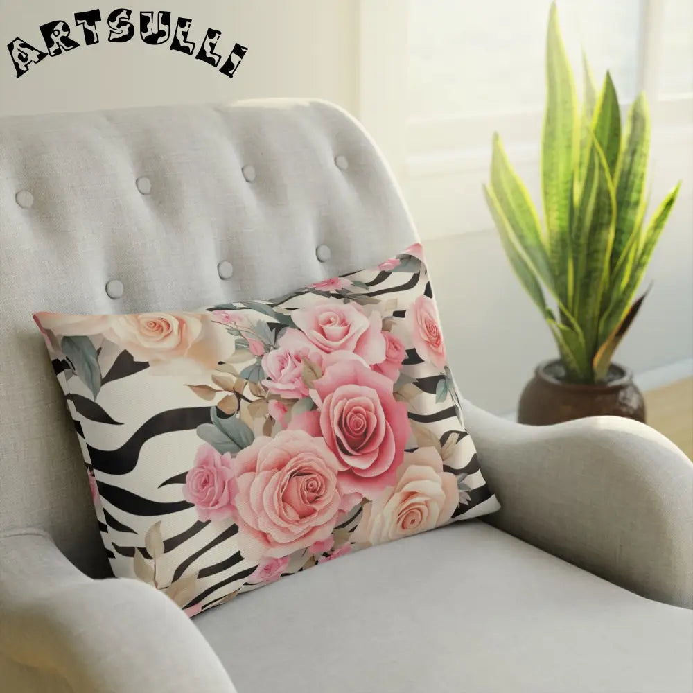 JAKKOUTTHEBXX Pink Rose Zebra Print Throw Pillow 2025