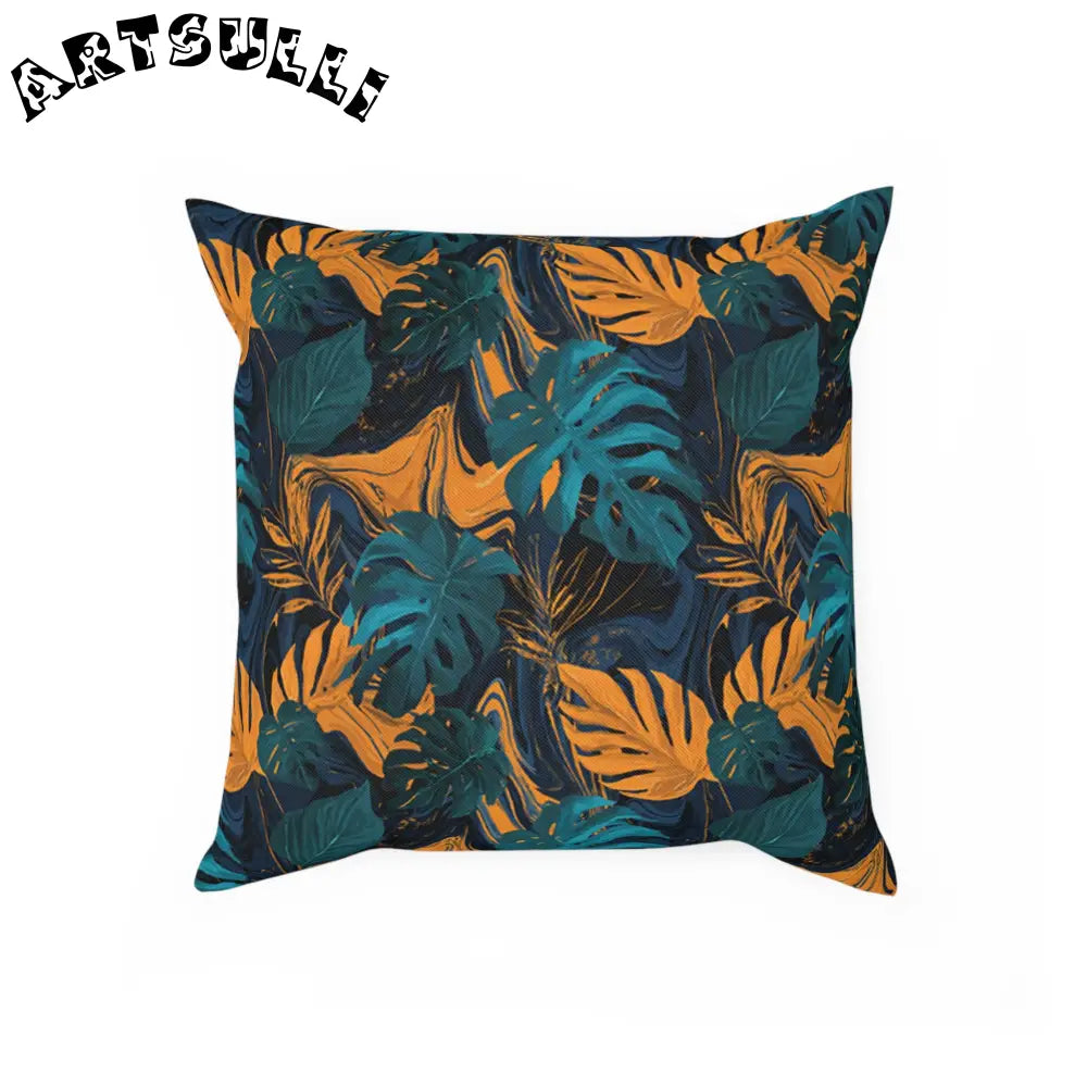 JAKKOUTTHEBXX Teal Tropical Leaf Marbled Pillow 2025