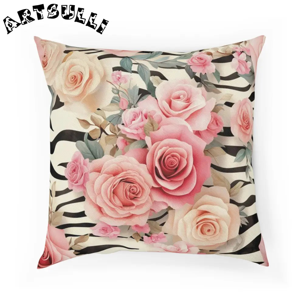 JAKKOUTTHEBXX Pink Rose Zebra Print Throw Pillow 2025