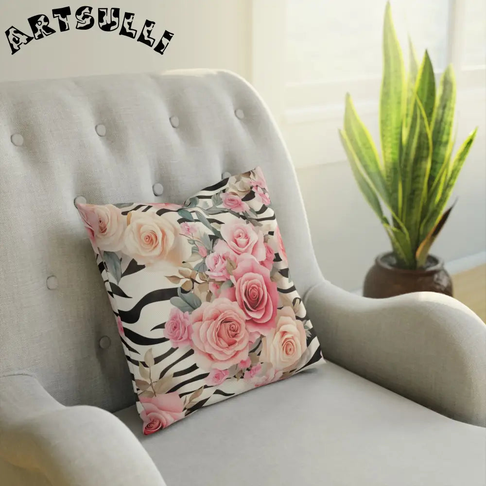 JAKKOUTTHEBXX Pink Rose Zebra Print Throw Pillow 2025
