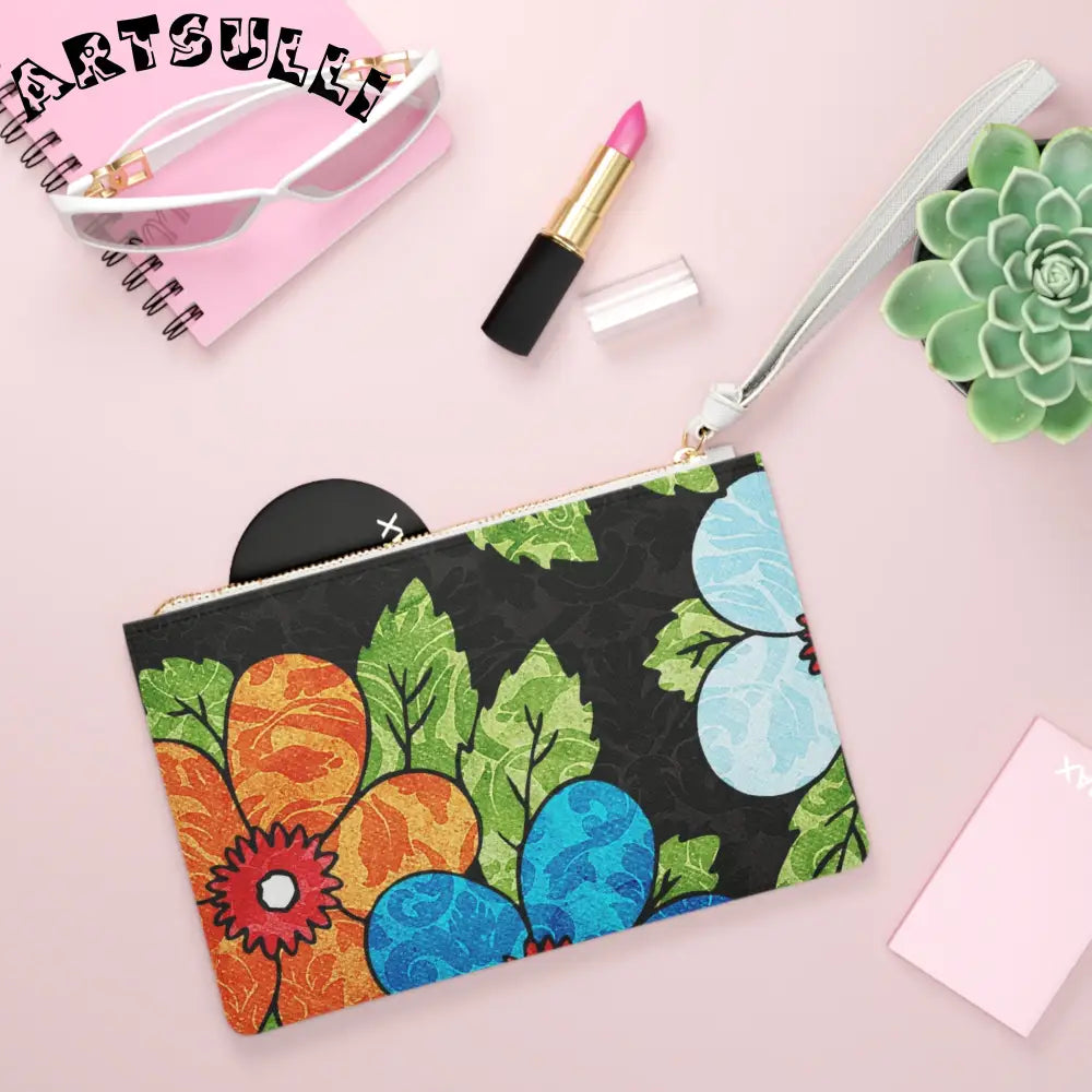 Custom Black Floral Clutch Bag, Artsulli - Art is Long, Life is Short, Bags, , , , , , , 