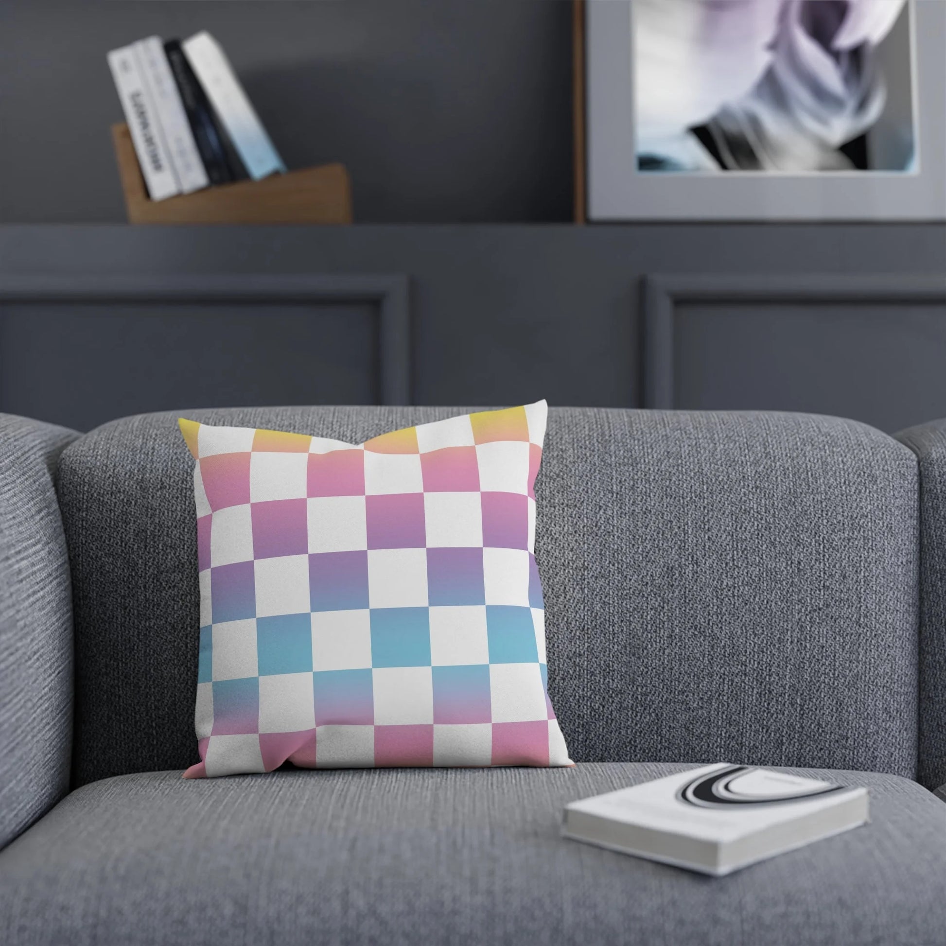 Custom Character Vaporwave Check Cushion, Artsulli - Art is Long, Life is Short, Home Decor, , , , , , , 