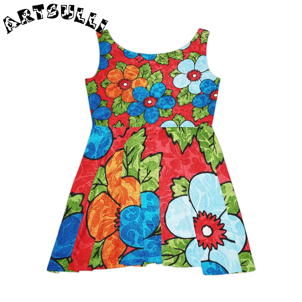 Custom Floral Print Skater Dress, Artsulli - Art is Long, Life is Short, All Over Prints, , , , , , , 