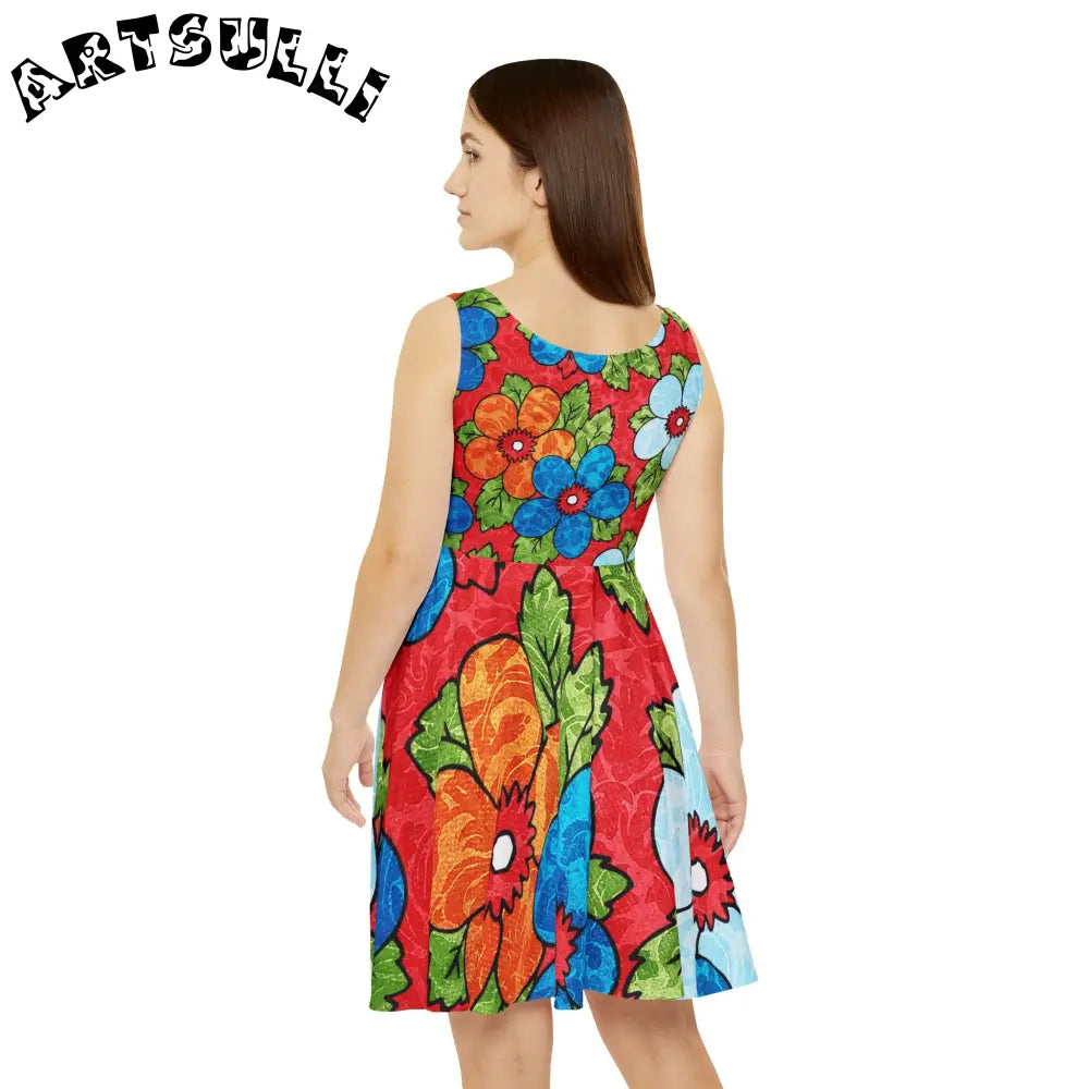 Custom Floral Print Skater Dress, Artsulli - Art is Long, Life is Short, All Over Prints, , , , , , , 