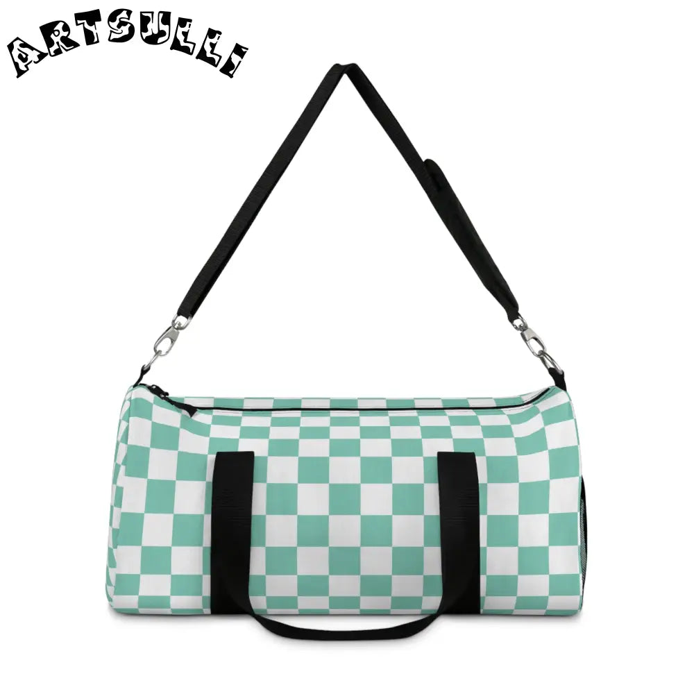JAKKOUTTHEBXX Custom Printed Checkerboard Light Green Duffel Bag 2025