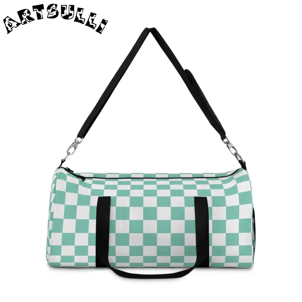 JAKKOUTTHEBXX Custom Printed Checkerboard Light Green Duffel Bag 2025