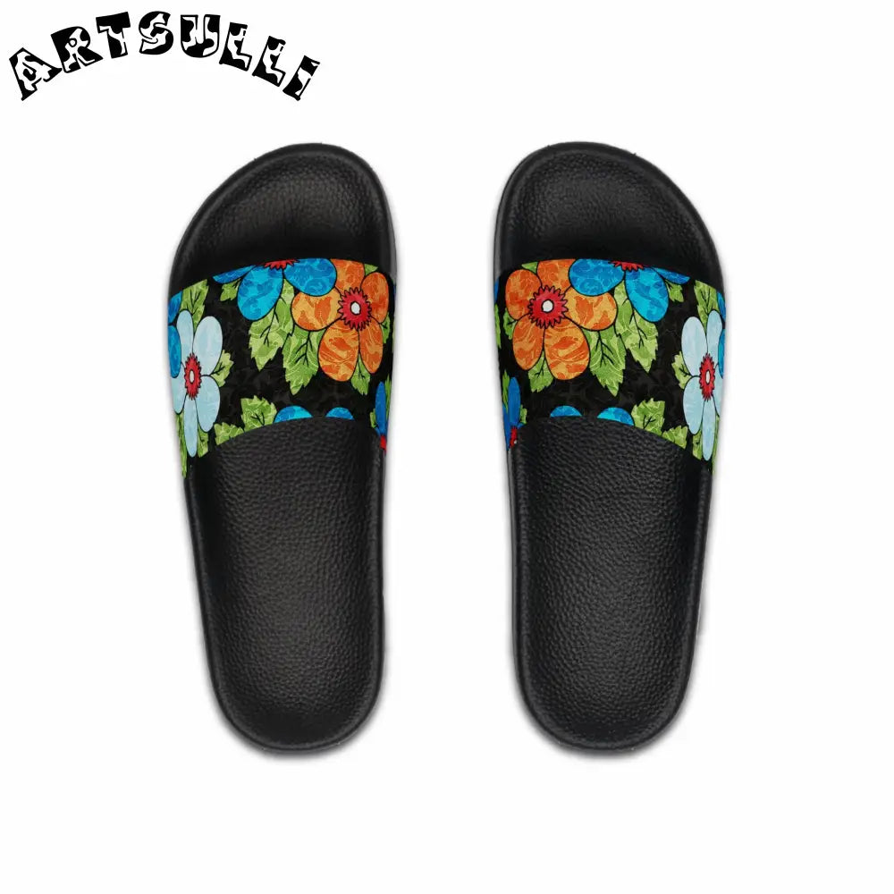 Custom Touch Groovy Black Floral Slides, Artsulli - Art is Long, Life is Short, Shoes, Color, Black sole, Size, US 6, , , 31175944011638258886