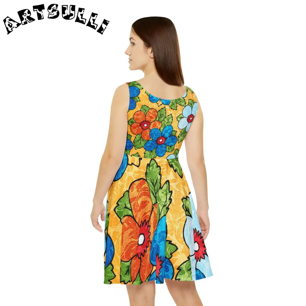 Custom Yellow Floral Skater Dress, Artsulli - Art is Long, Life is Short, All Over Prints, , , , , , , 