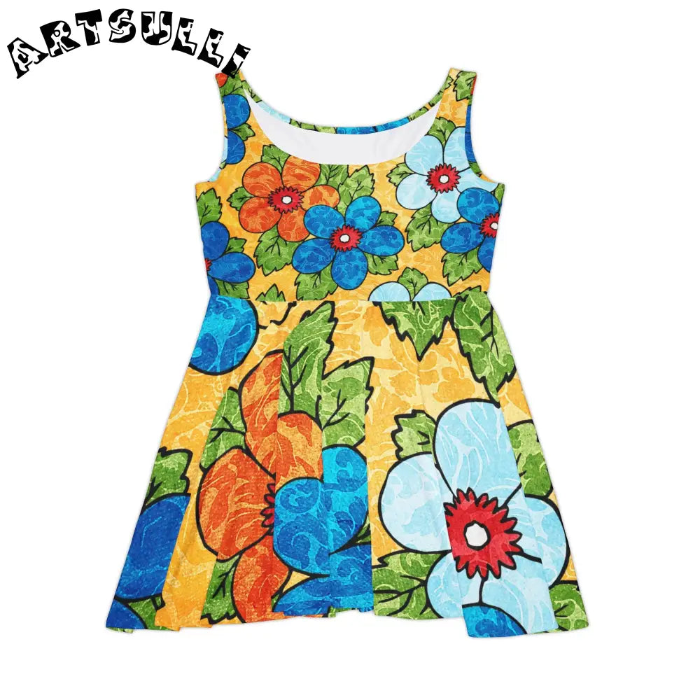 Custom Yellow Floral Skater Dress, Artsulli - Art is Long, Life is Short, All Over Prints, Size, XS, , , , , 18545145517463298276