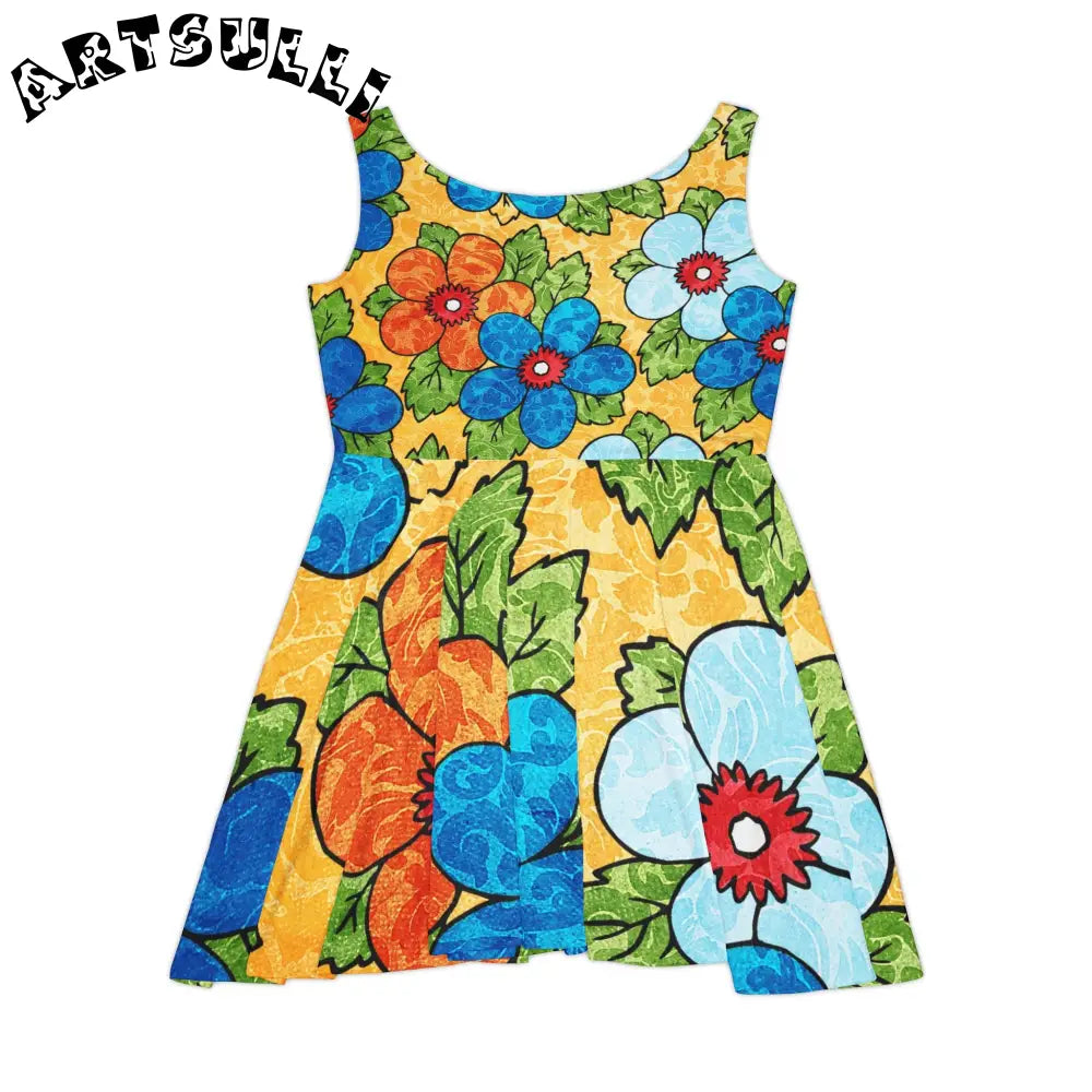 Custom Yellow Floral Skater Dress, Artsulli - Art is Long, Life is Short, All Over Prints, , , , , , , 
