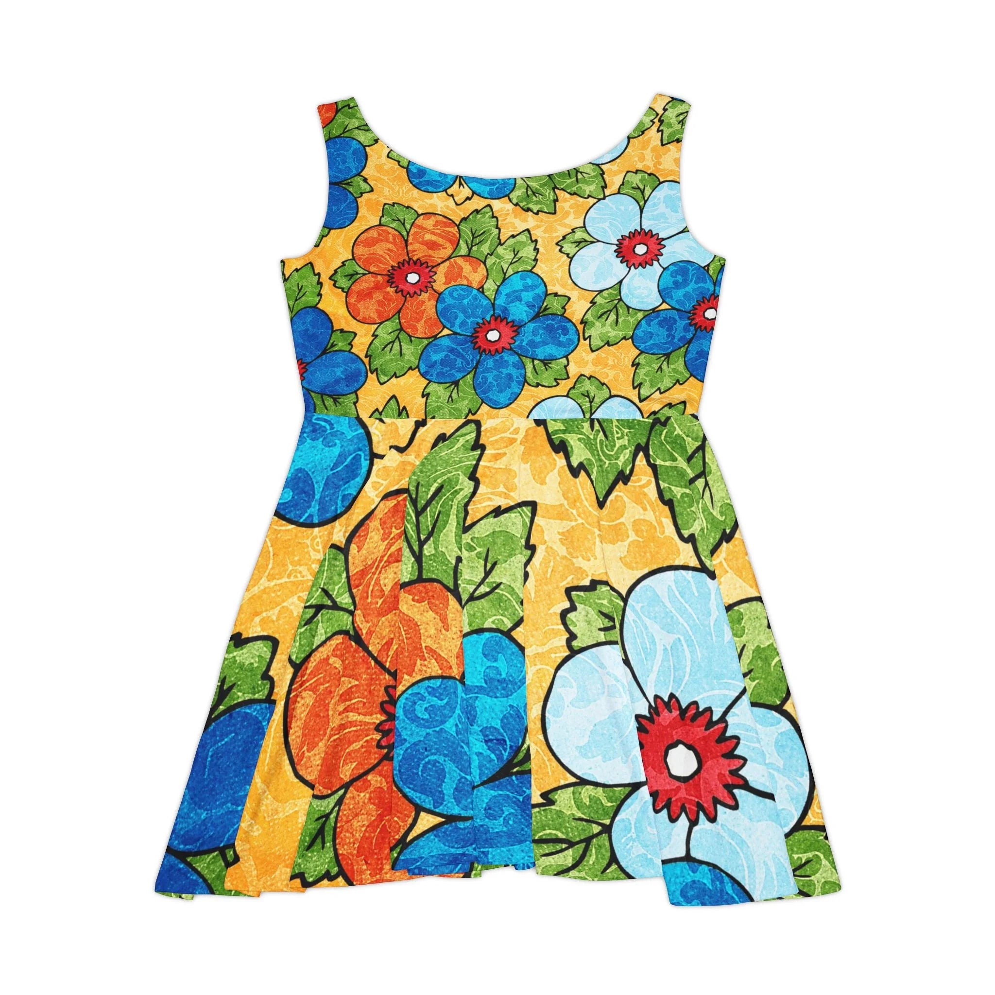 Custom Yellow Floral Skater Dress, Artsulli - Art is Long, Life is Short, All Over Prints, , , , , , , 