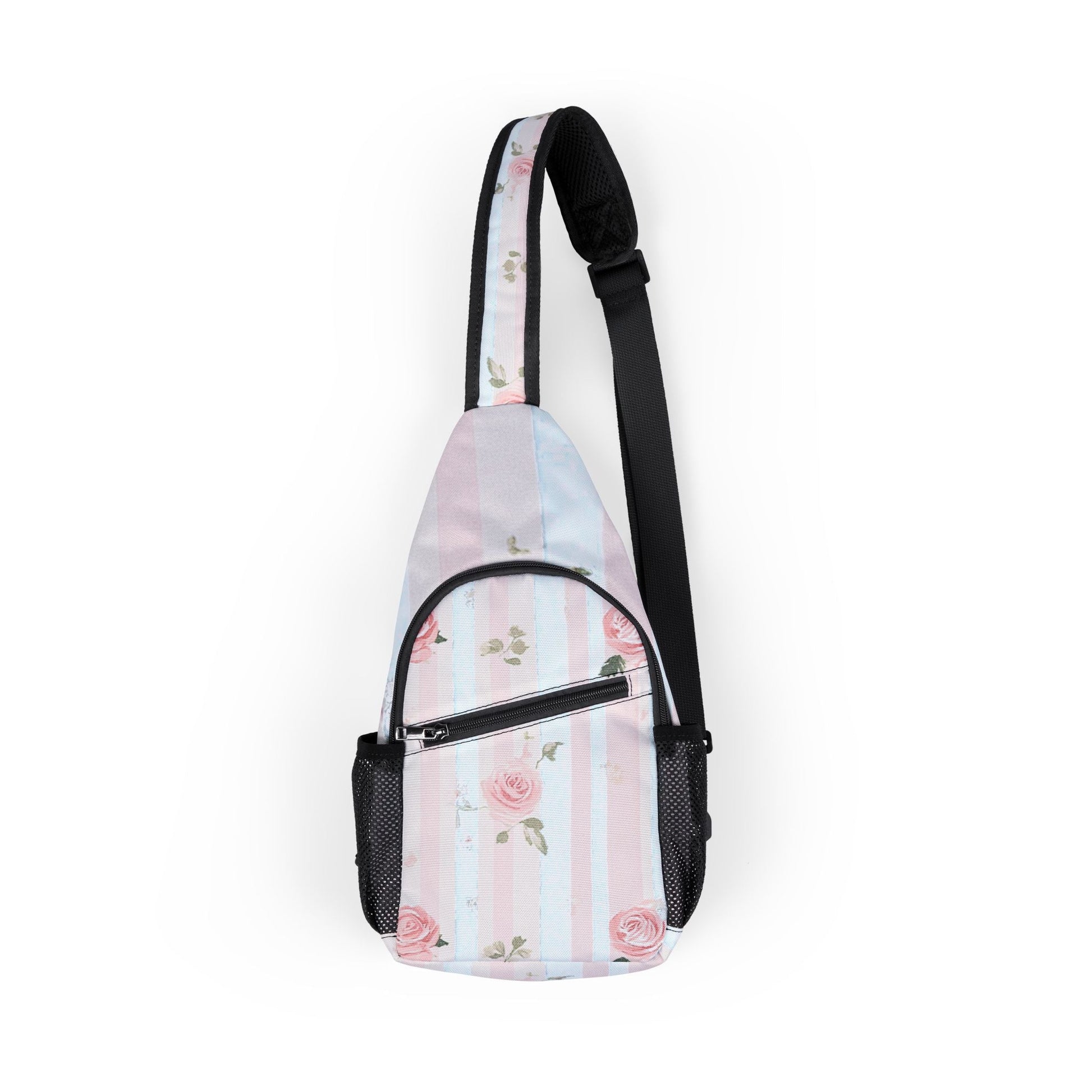 Customizable Floral and Striped Chest Bag, Artsulli - Art is Long, Life is Short, Bags, Size, One size, , , , , 24195085027538071492