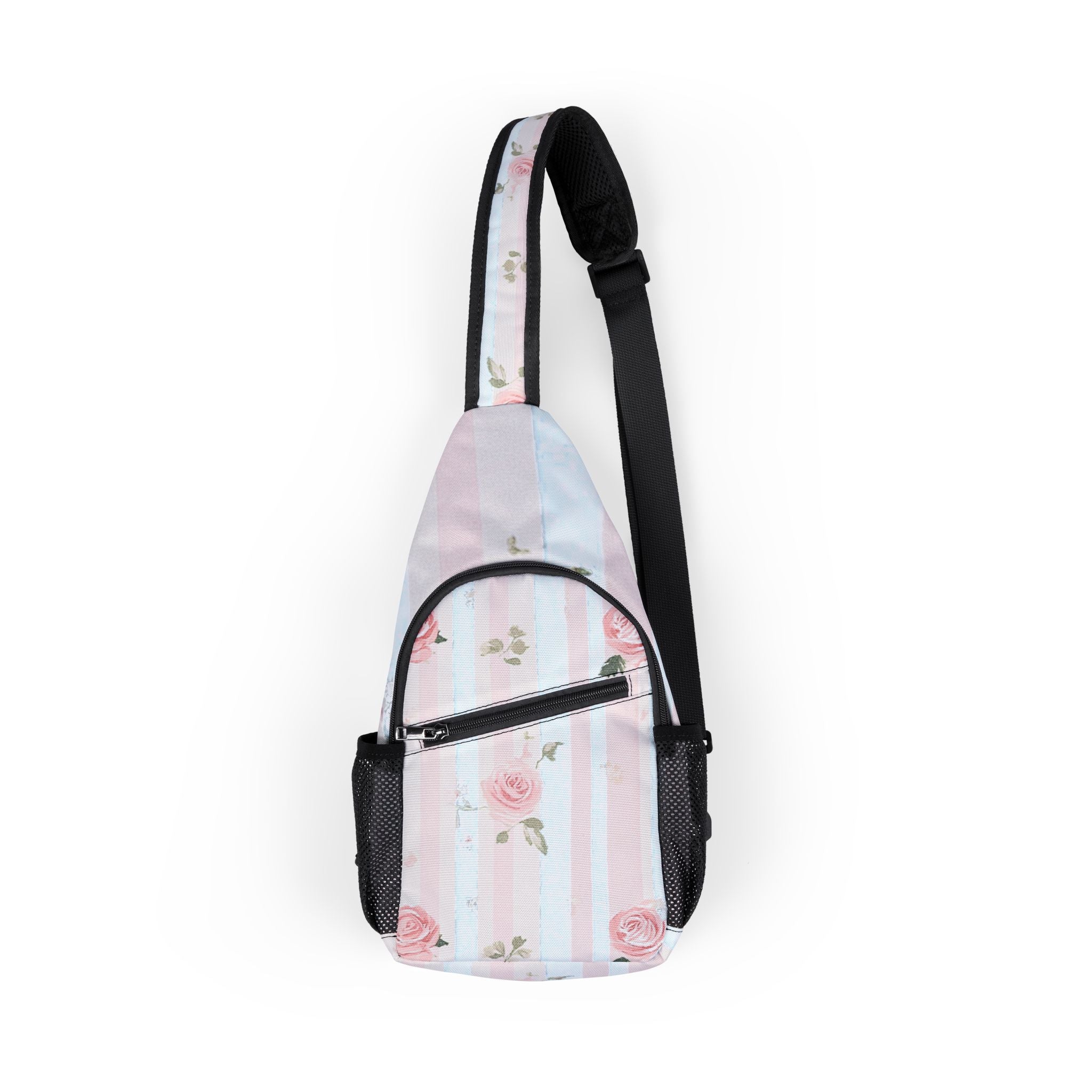 Customizable Floral and Striped Chest Bag, Artsulli - Art is Long, Life is Short, Bags, Size, One size, , , , , 24195085027538071492
