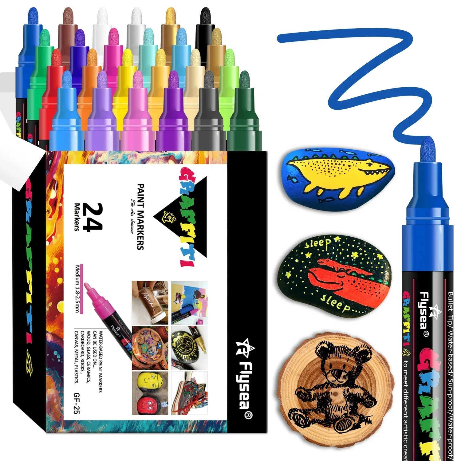 Buy The Best By Artsulli - Art is Long Life Short - 12/18/24Pcs/Set Acrylic Graffiti Marker for Fabric Canvas Rock Glass Wood Medium Tip