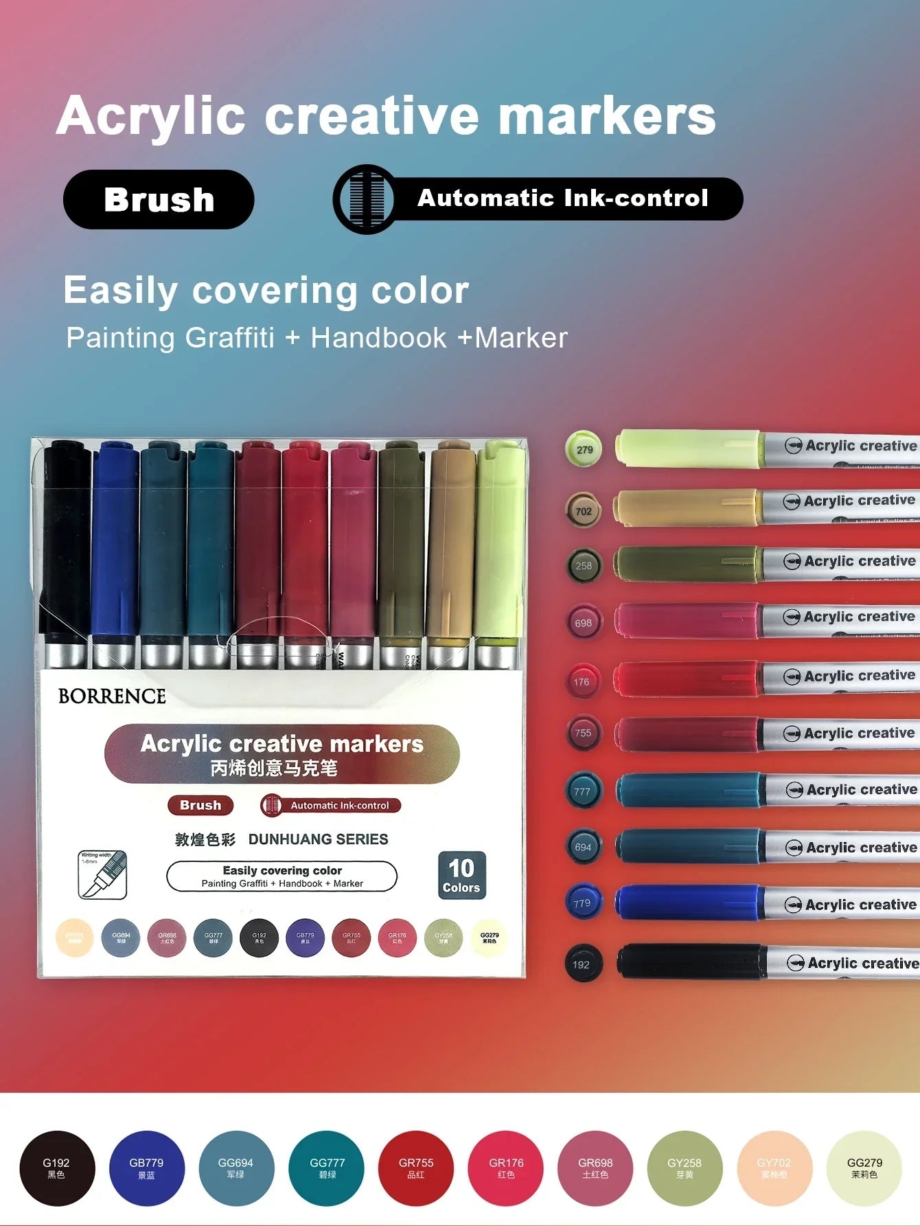 Buy The Best By Artsulli - Art is Long Life Short - 10Colors/box Acrylic Brush Markers Set Can Be Stacking Color Automatic Ink Control
