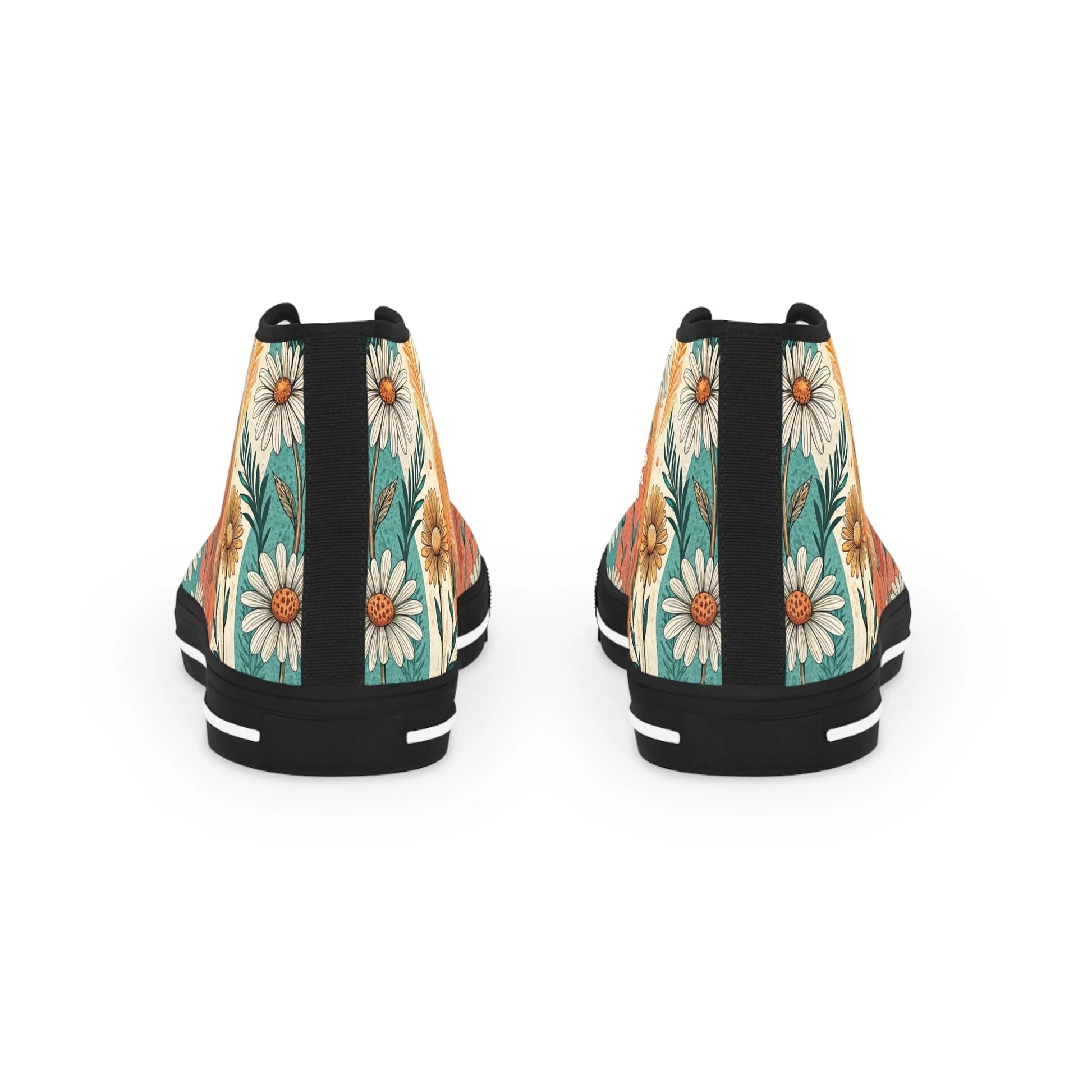 Daisy Floral Art Brown Men's Breathable Polyester High Top Canvas Sneakers, Artsulli - Art is Long, Life is Short, Shoes, , , , , , , 