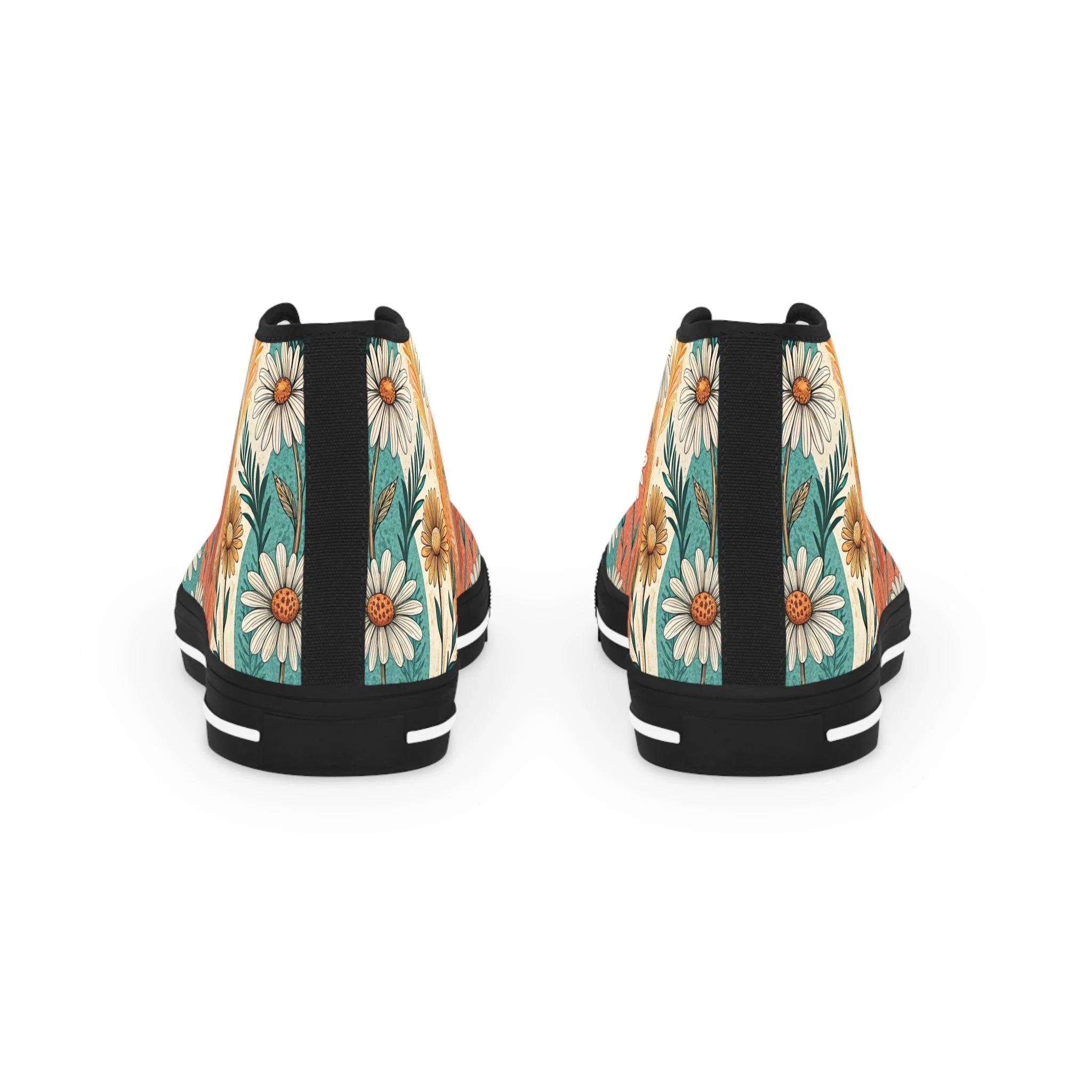 Daisy Floral Art Brown Men's Breathable Polyester High Top Canvas Sneakers, Artsulli - Art is Long, Life is Short, Shoes, , , , , , , 