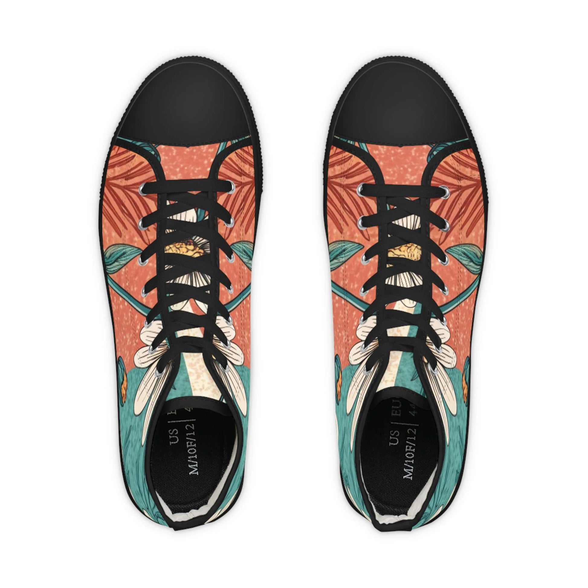 Daisy Floral Art Men's Burgundy Breathable Polyester High Top Canvas Sneakers, Artsulli - Art is Long, Life is Short, Shoes, , , , , , , 