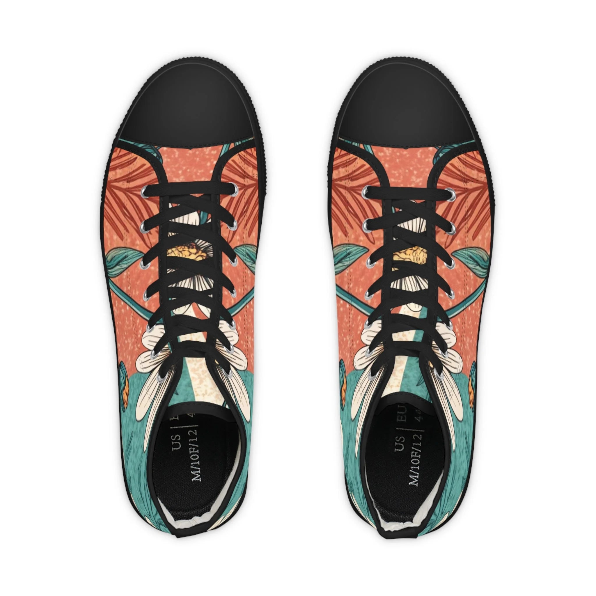 Daisy Floral Art Men's Burgundy Breathable Polyester High Top Canvas Sneakers, Artsulli - Art is Long, Life is Short, Shoes, , , , , , , 